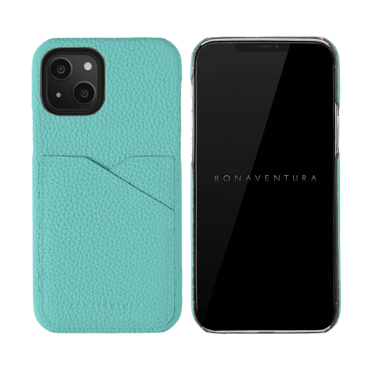 iPhone 13 Back Cover Case Shrink Leather (Atoll Blue (Etoupe edge paint))