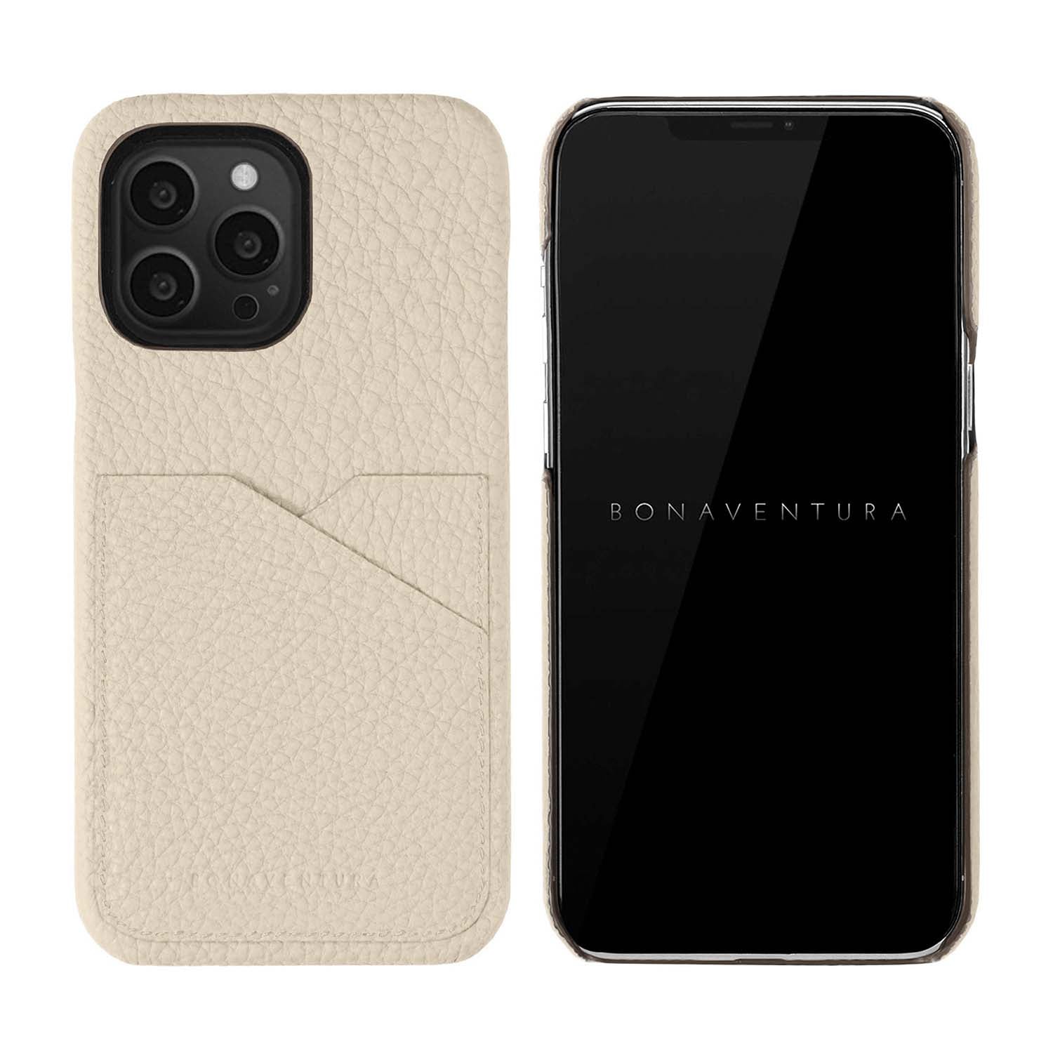 iPhone 13 Pro Back Cover Case Shrink Leather (Ivory (Etoupe edge paint))