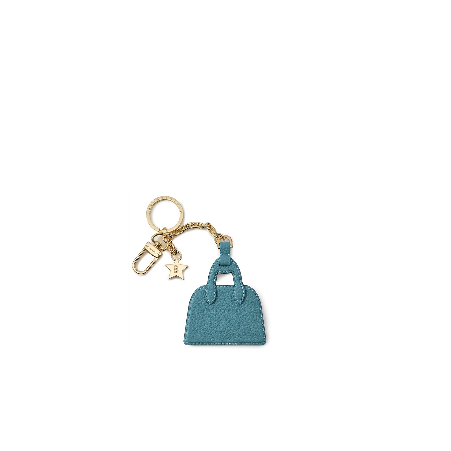 Leather Emma Bag Key Holder Shrink Leather (Blue Cyan × Greige)