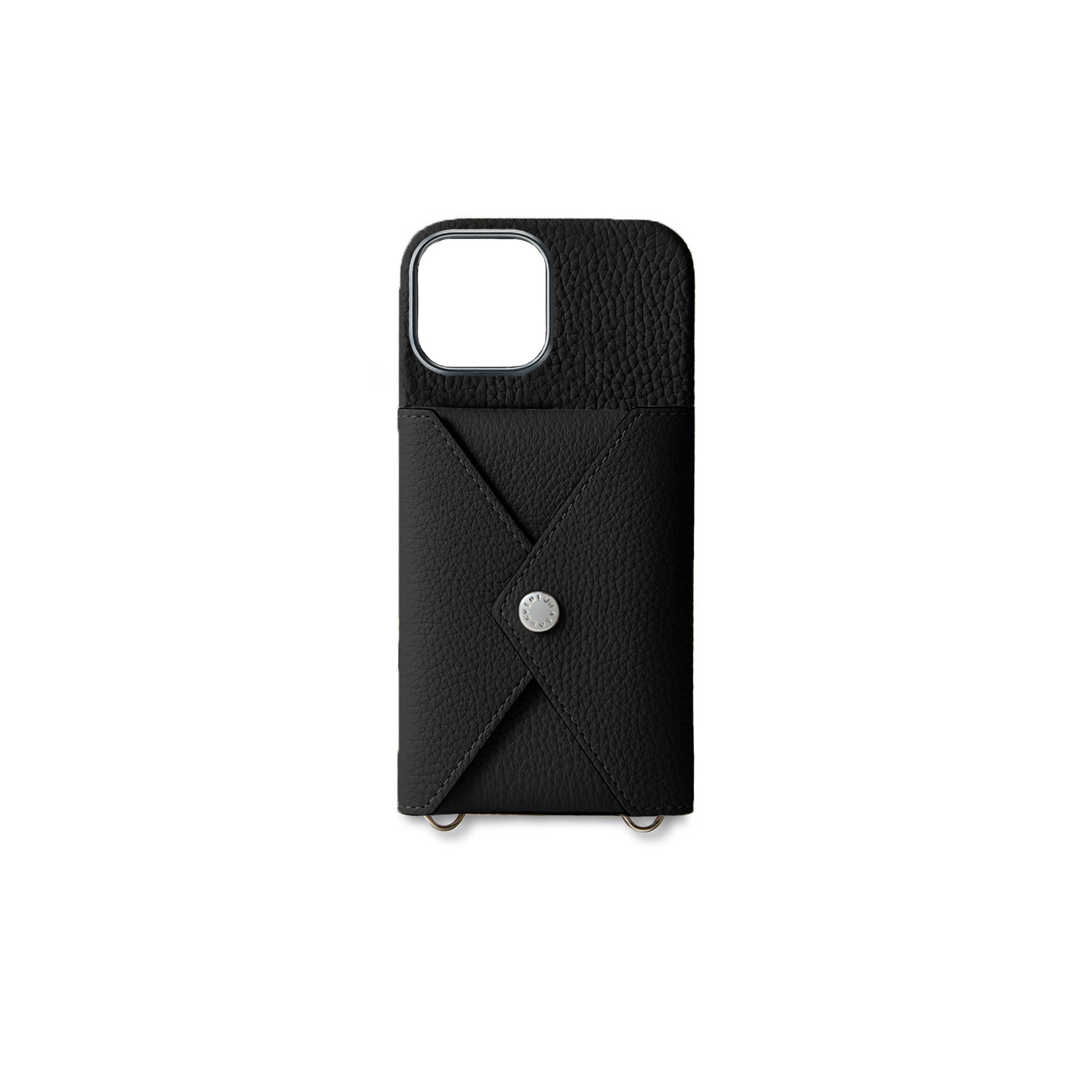 iPhone 15 Back Cover Case with Snap Button Closure Shrink Leather (Black)