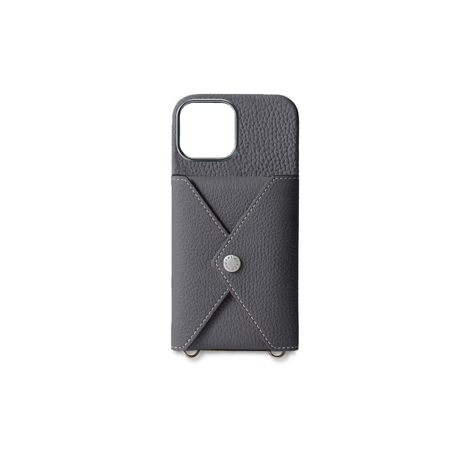 iPhone 15 Back Cover Case with Snap Button Closure Shrink Leather (Charcoal Gray)
