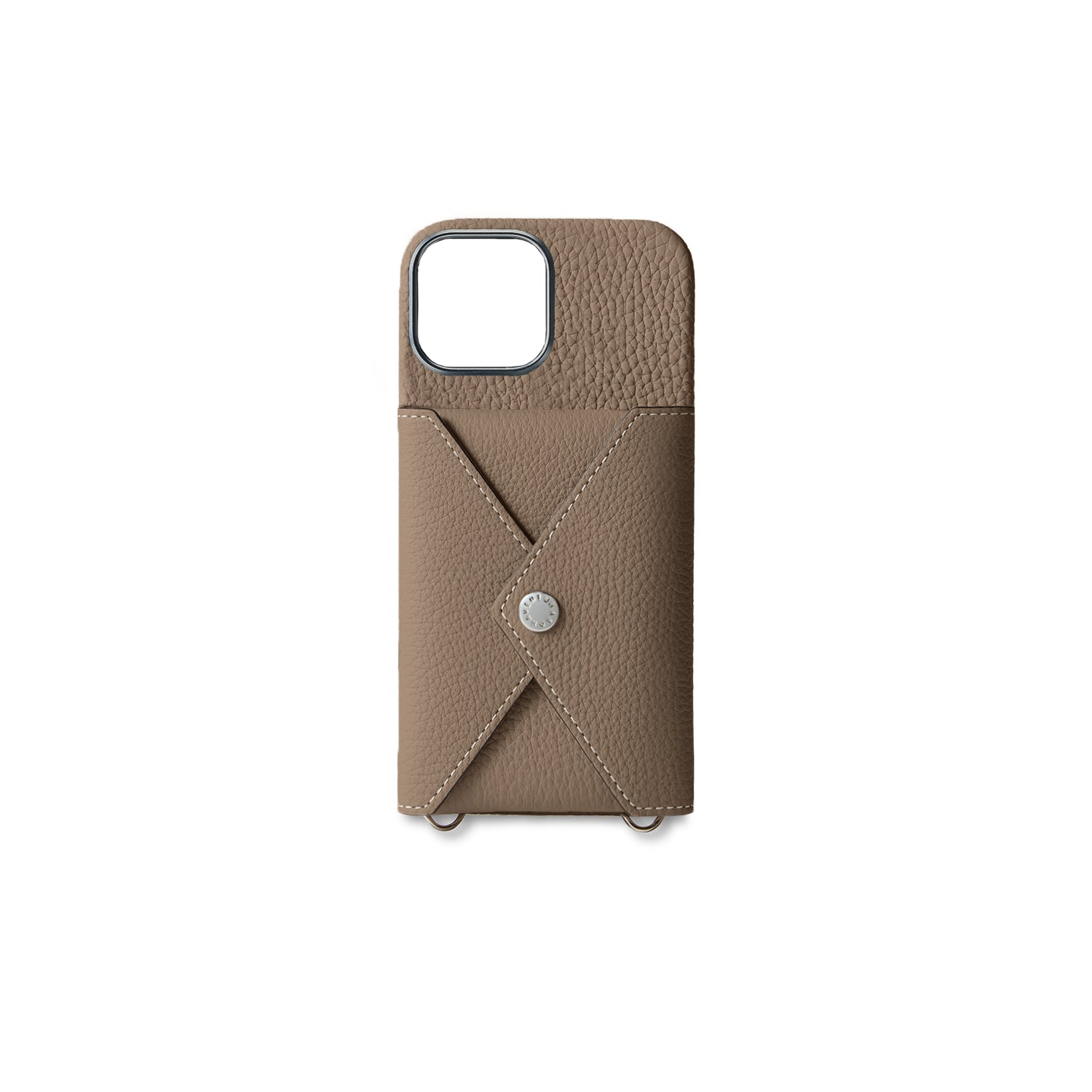 iPhone 15 Back Cover Case with Snap Button Closure Shrink Leather (Etoupe)