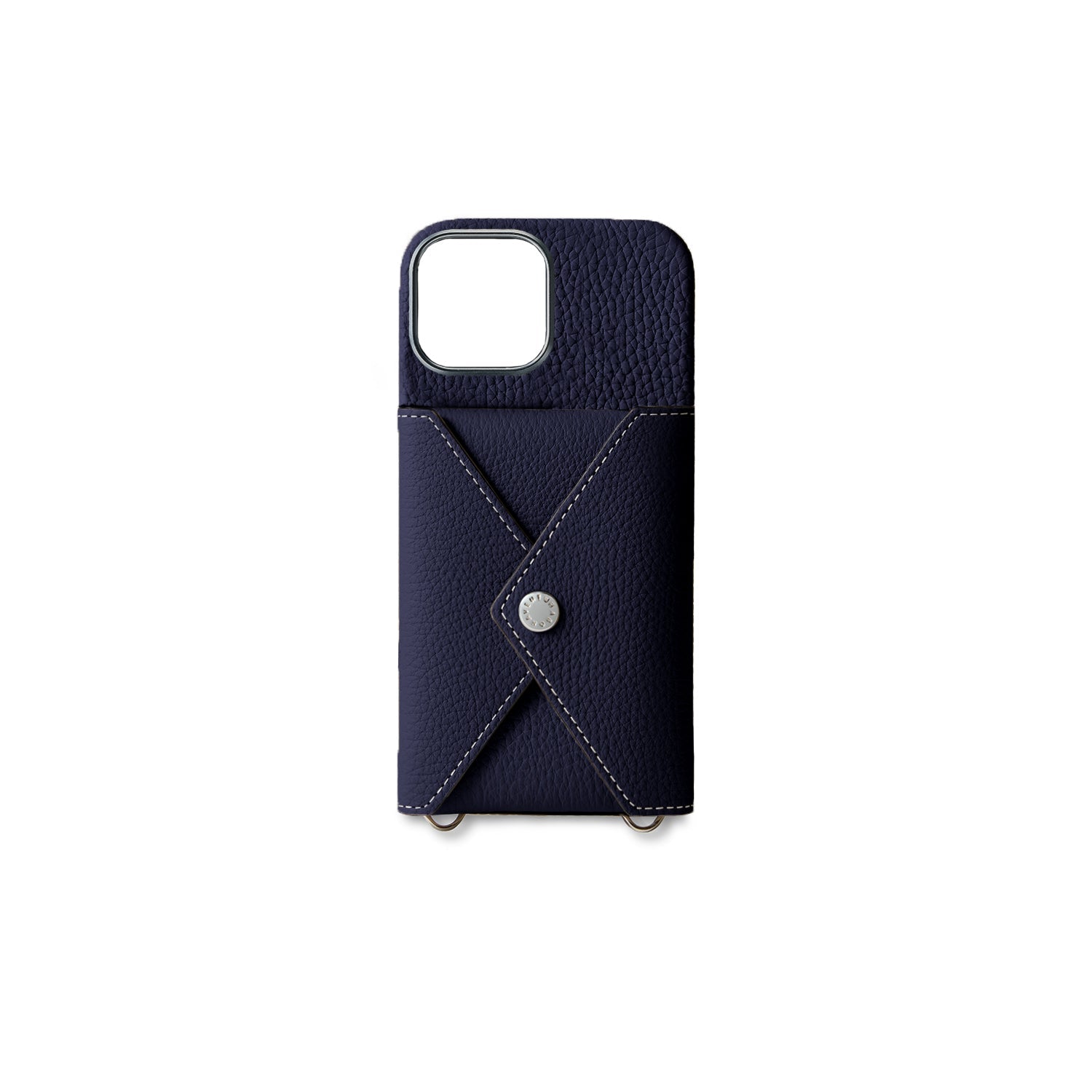 iPhone 15 Back Cover Case with Snap Button Closure Shrink Leather (Navy)