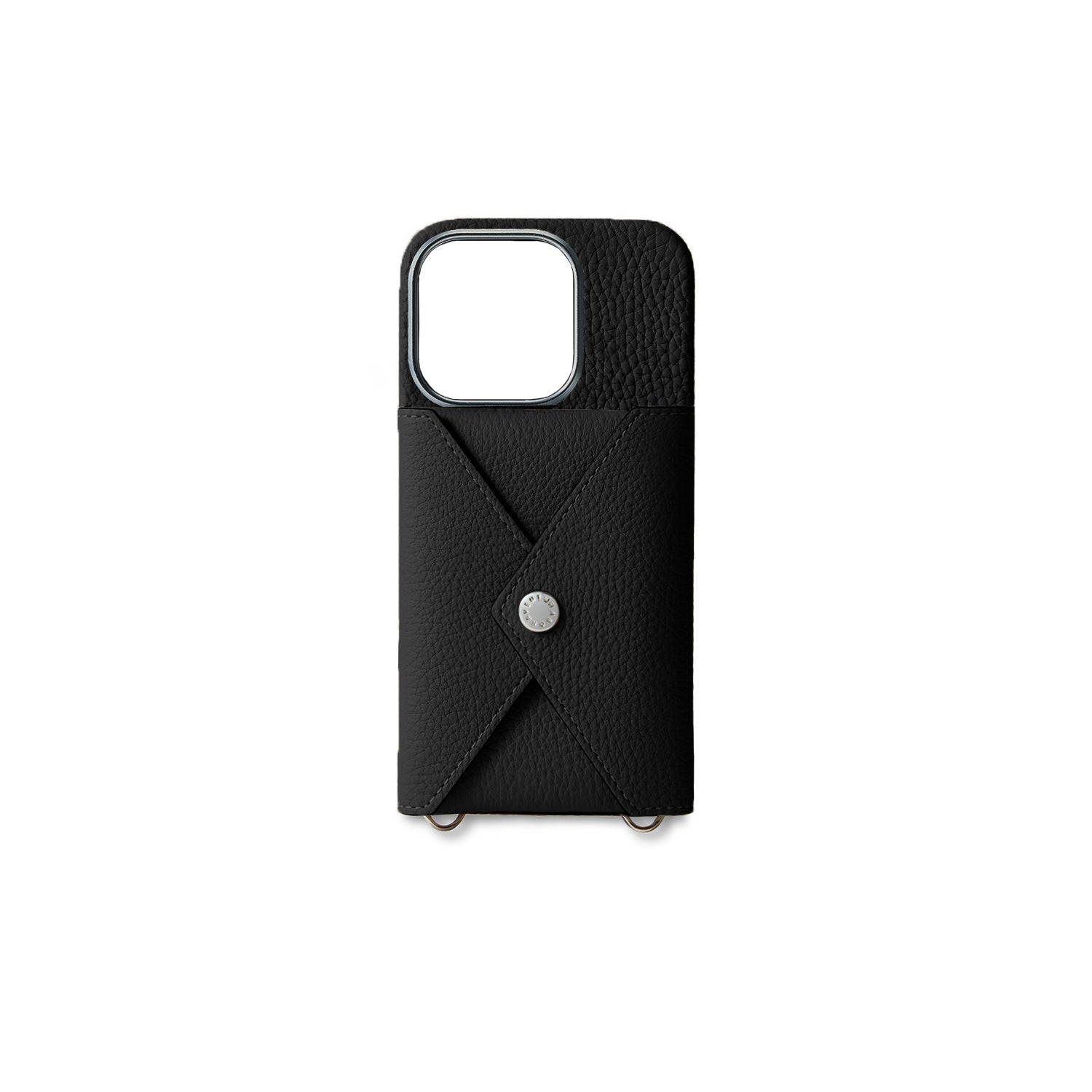iPhone 15 Pro Back Cover Case with Snap Button Closure Shrink Leather (Black)