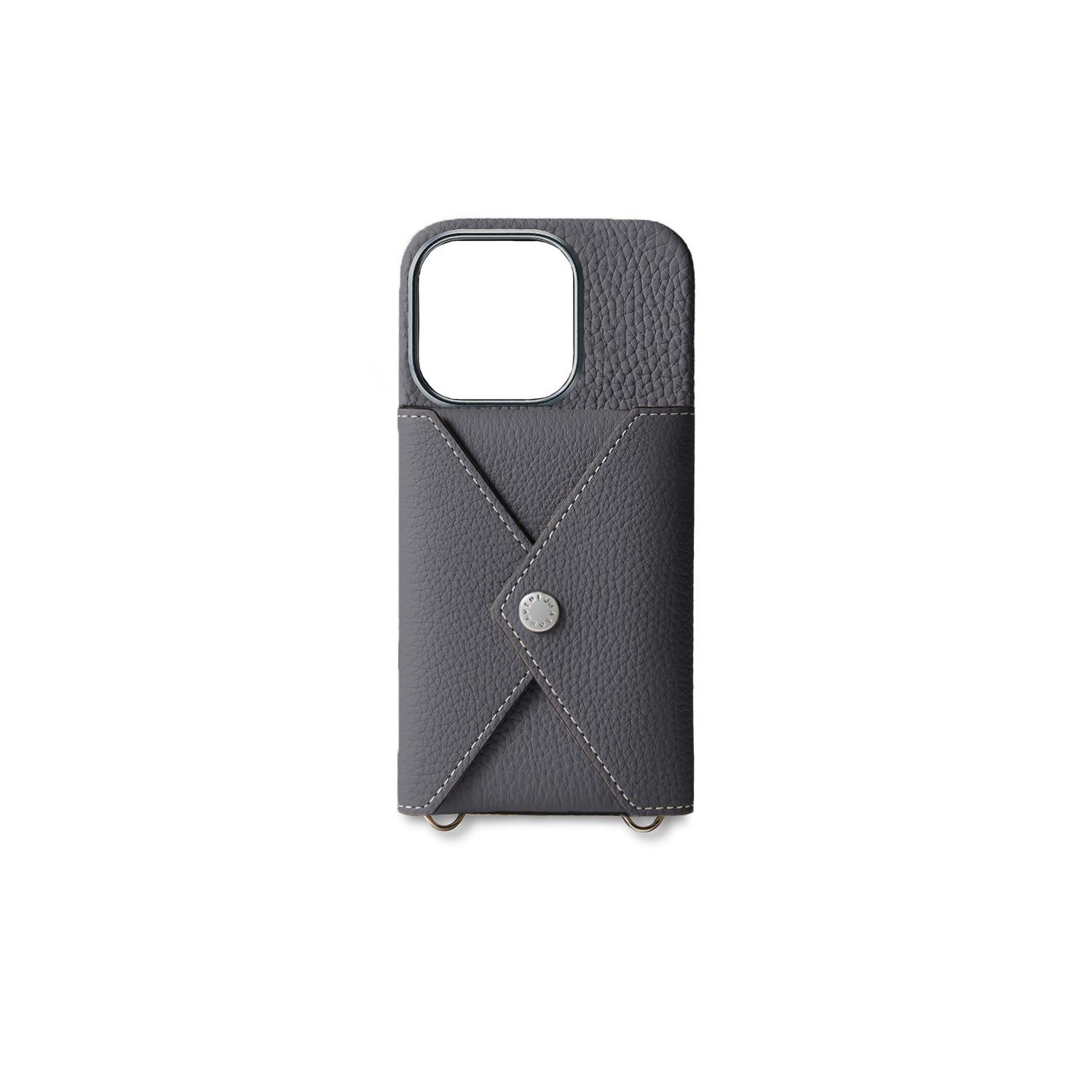 iPhone 15 Pro Back Cover Case with Snap Button Closure Shrink Leather (Charcoal Gray)