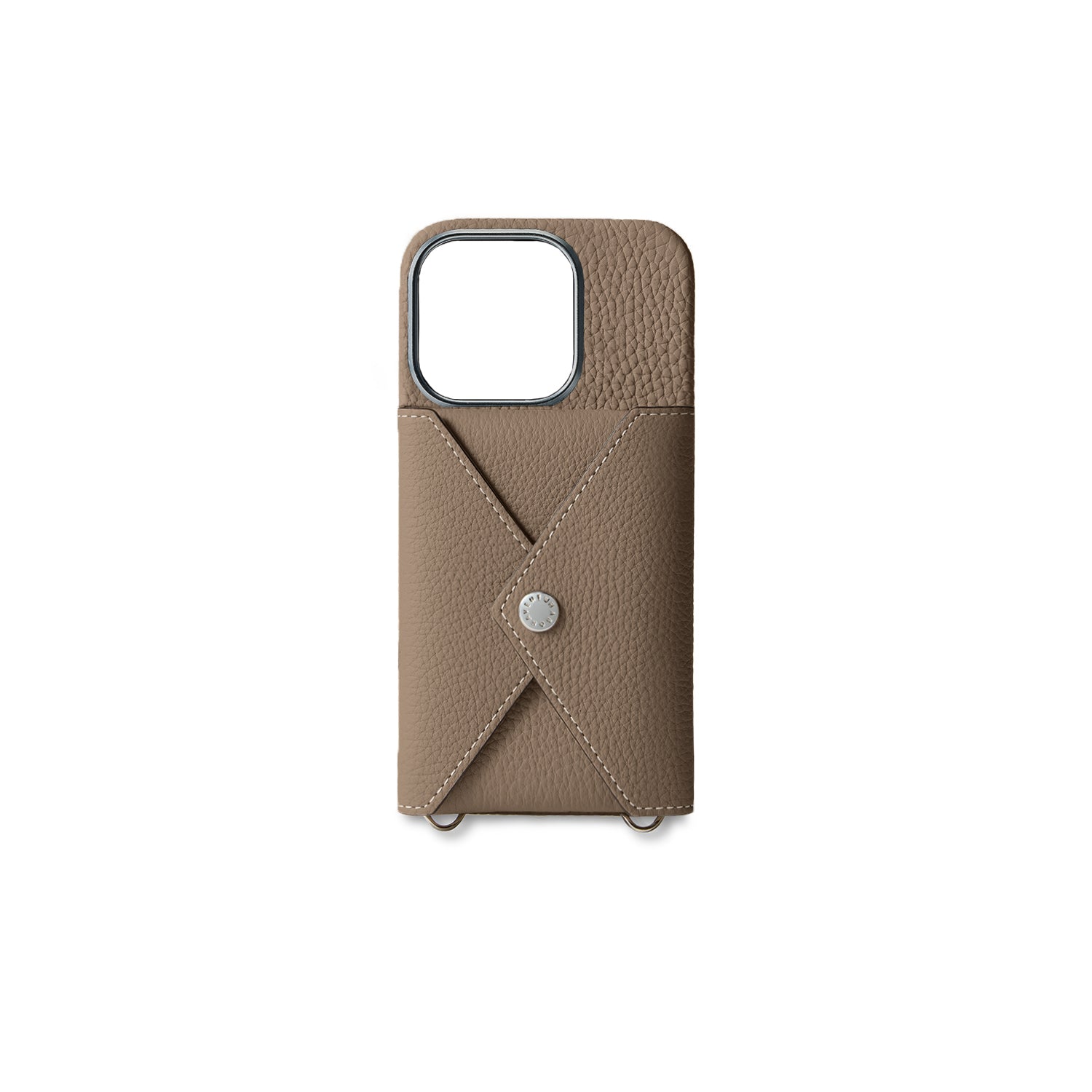 iPhone 15 Pro Back Cover Case with Snap Button Closure Shrink Leather (Etoupe)
