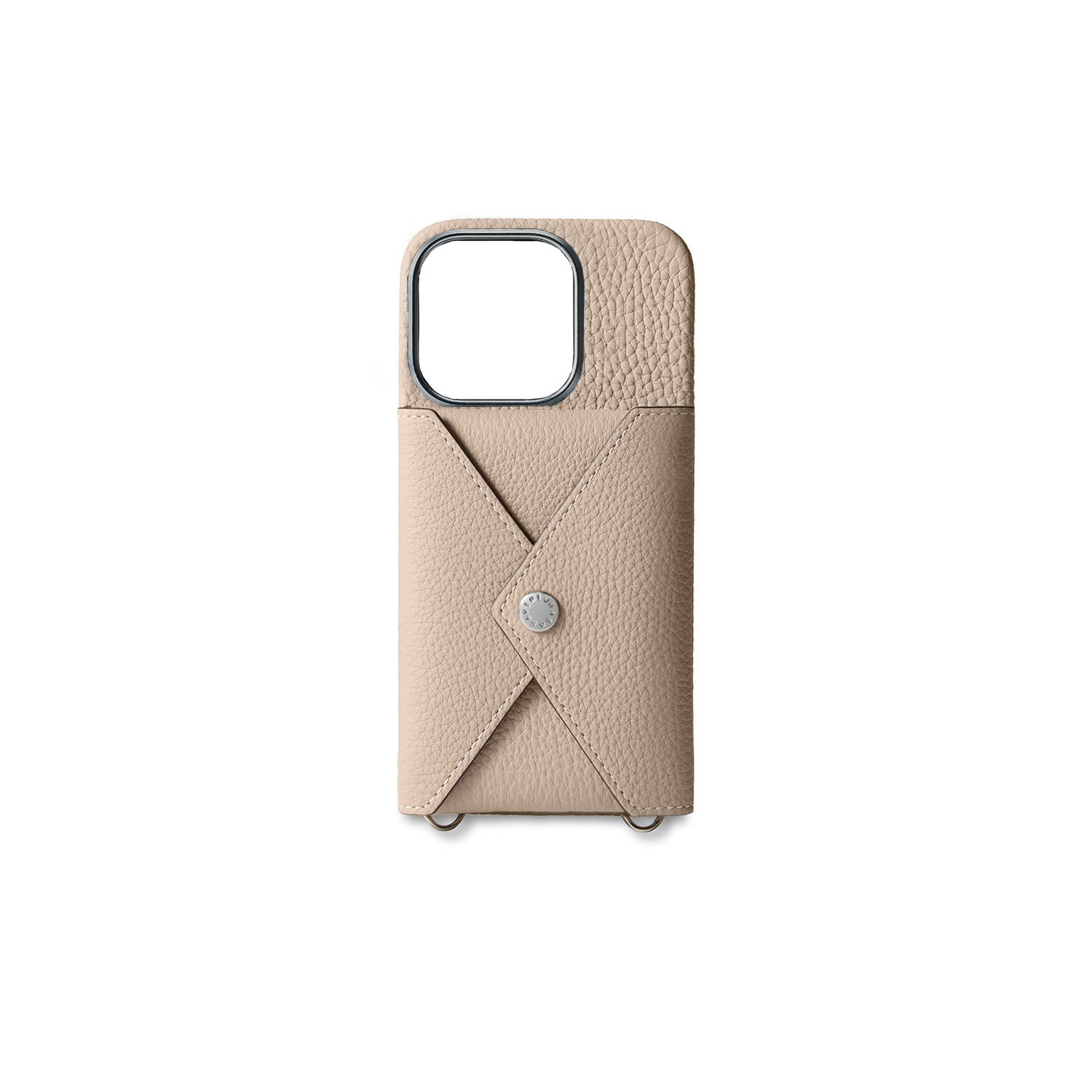 iPhone 15 Pro Back Cover Case with Snap Button Closure Shrink Leather (Greige)