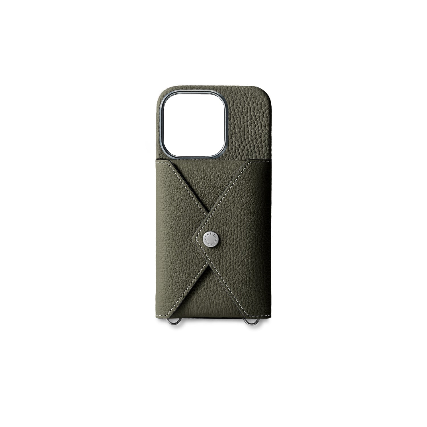 iPhone 15 Pro Back Cover Case with Snap Button Closure Shrink Leather (Olive)