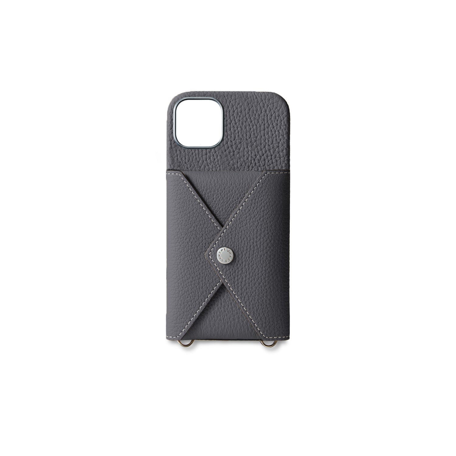 iPhone 15 Plus Back Cover Case with Snap Button Closure Shrink Leather (Charcoal Gray)