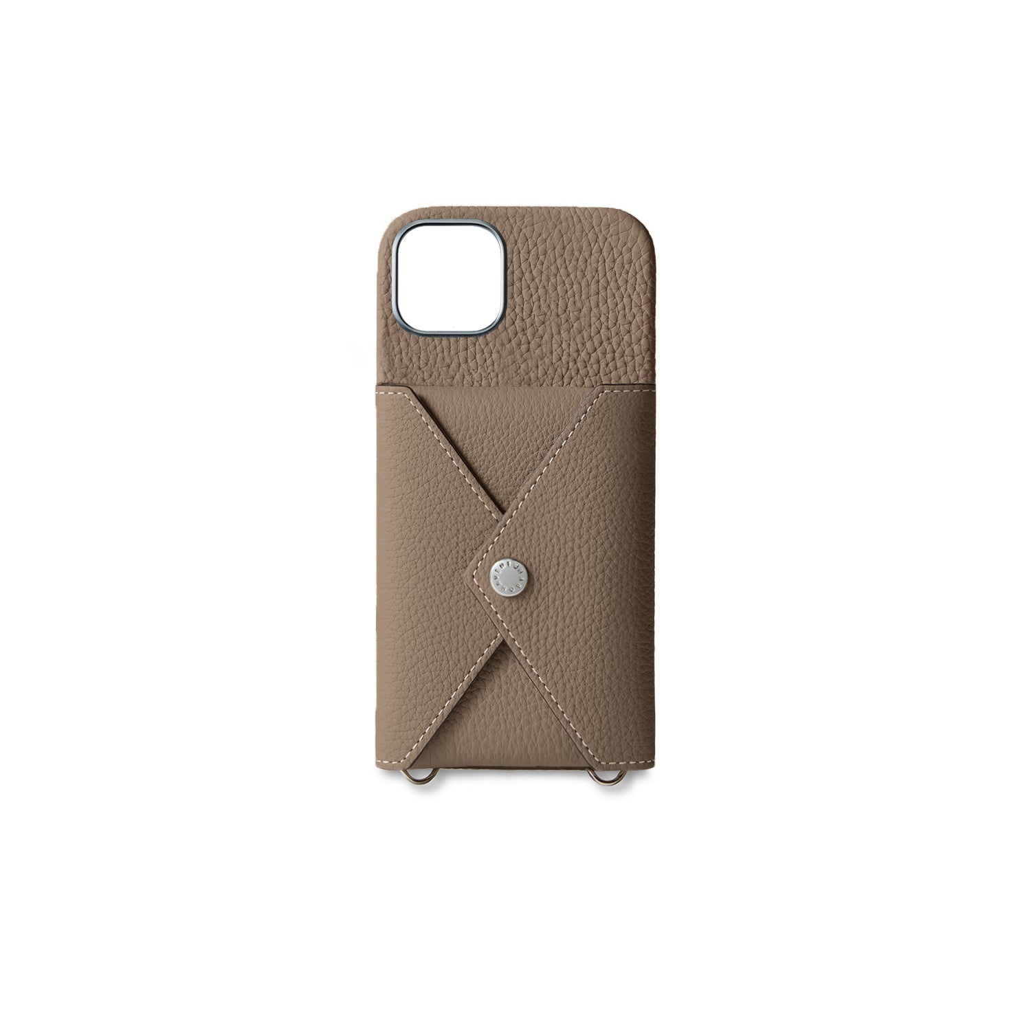 iPhone 15 Plus Back Cover Case with Snap Button Closure Shrink Leather (Etoupe)