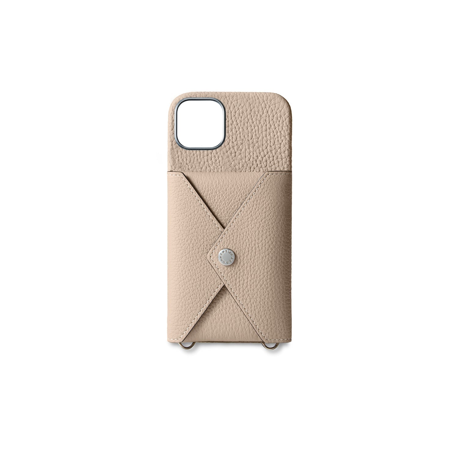 iPhone 15 Plus Back Cover Case with Snap Button Closure Shrink Leather (Greige)