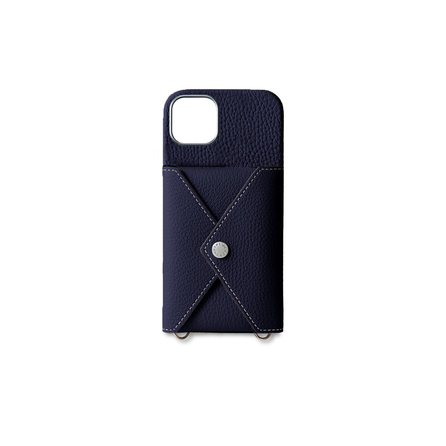 iPhone 15 Plus Back Cover Case with Snap Button Closure Shrink Leather (Navy)