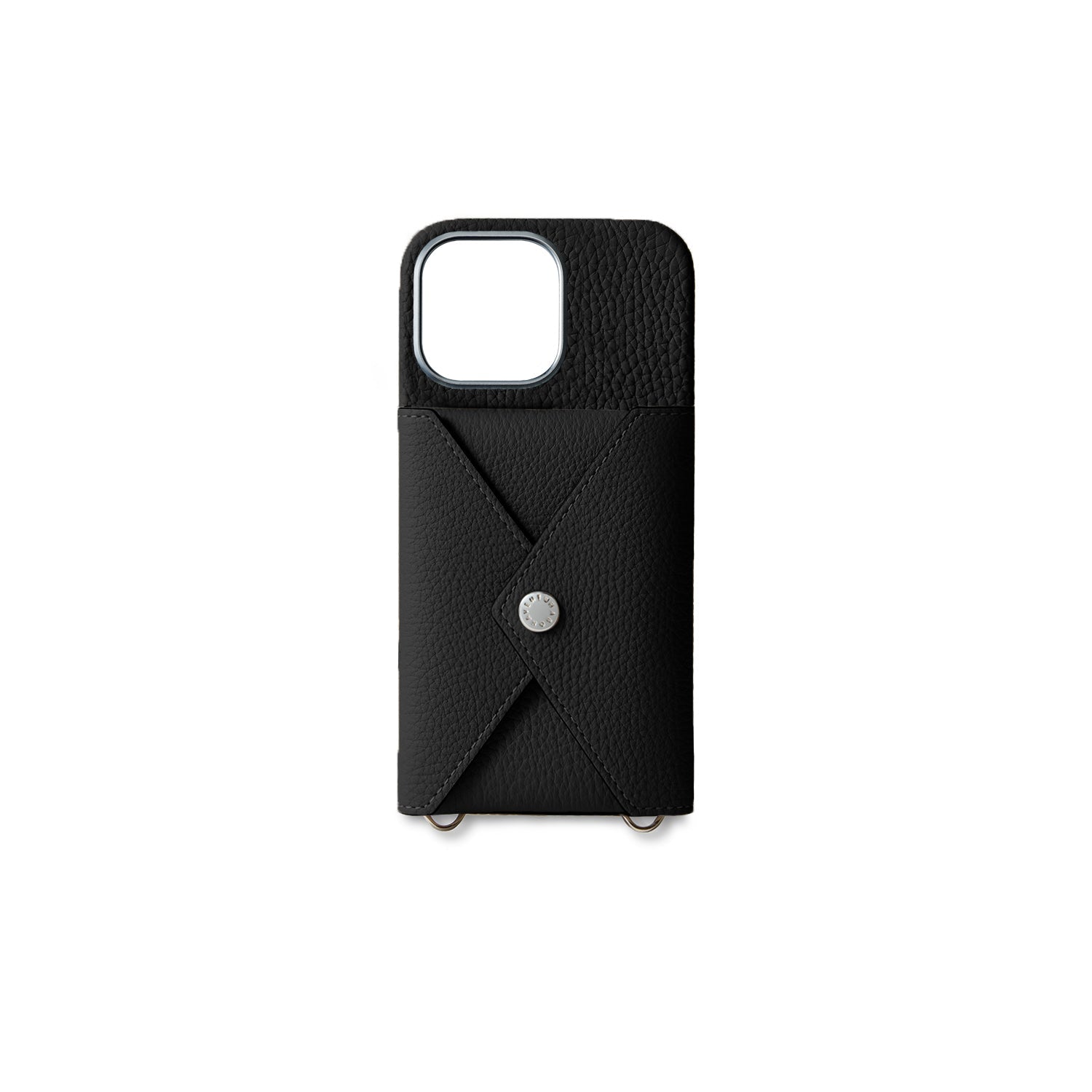 iPhone 15 Pro Max Back Cover Case with Snap Button Closure Shrink Leather (Black)