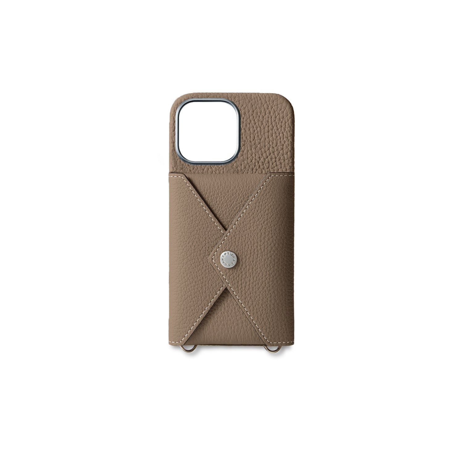 iPhone 15 Pro Max Back Cover Case with Snap Button Closure Shrink Leather (Etoupe)