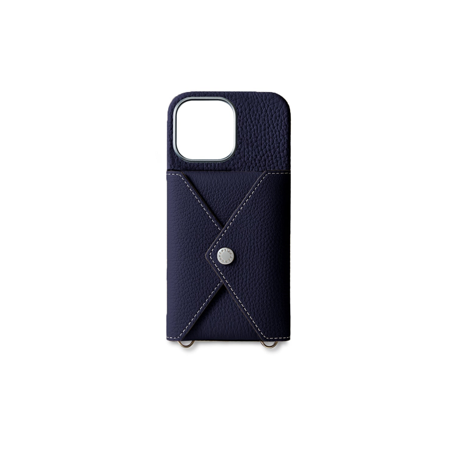 iPhone 15 Pro Max Back Cover Case with Snap Button Closure Shrink Leather (Navy)