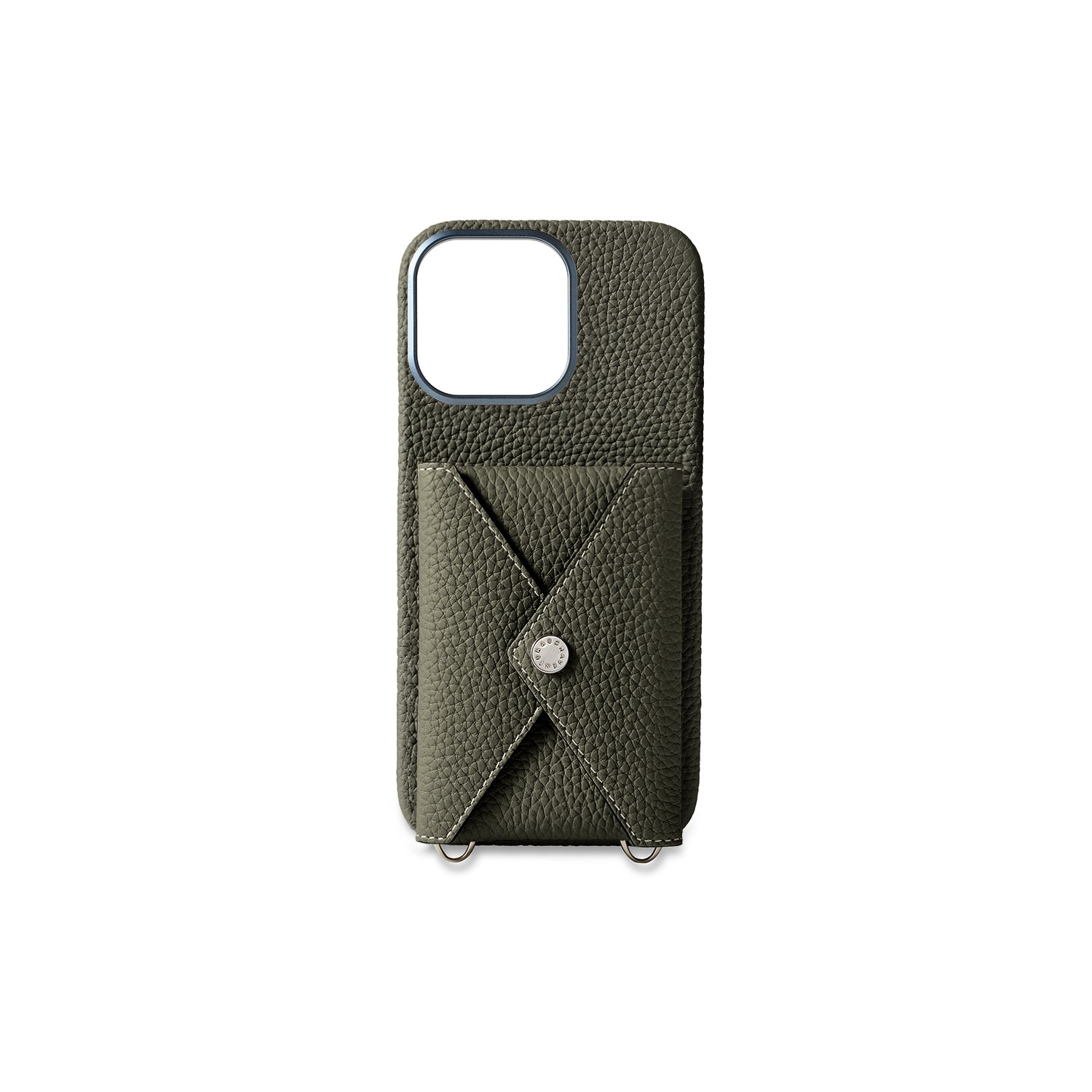 iPhone 15 Pro Max Back Cover Case with Snap Button Closure Shrink Leather (Olive)