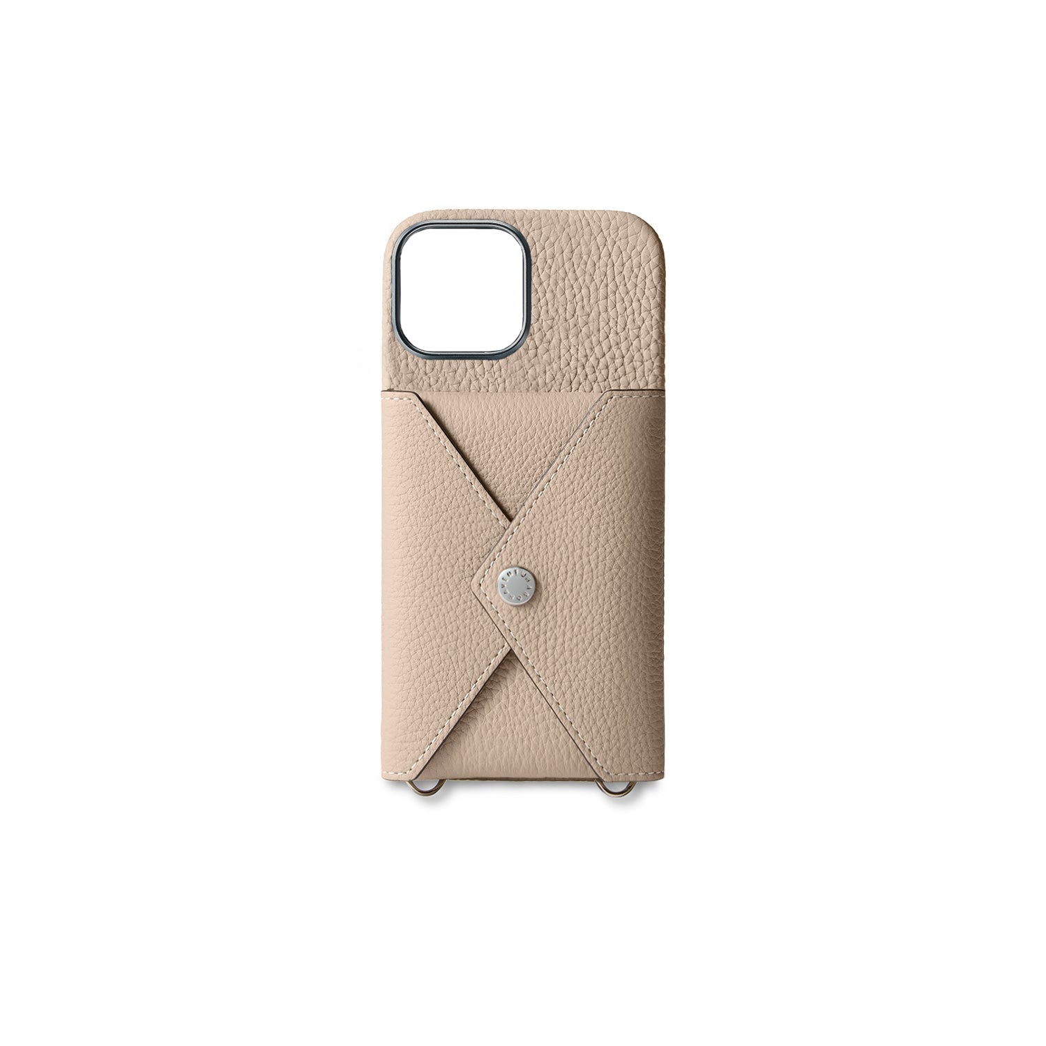 iPhone 16 Back Cover Case with Snap Button Closure Shrink Leather (Greige)