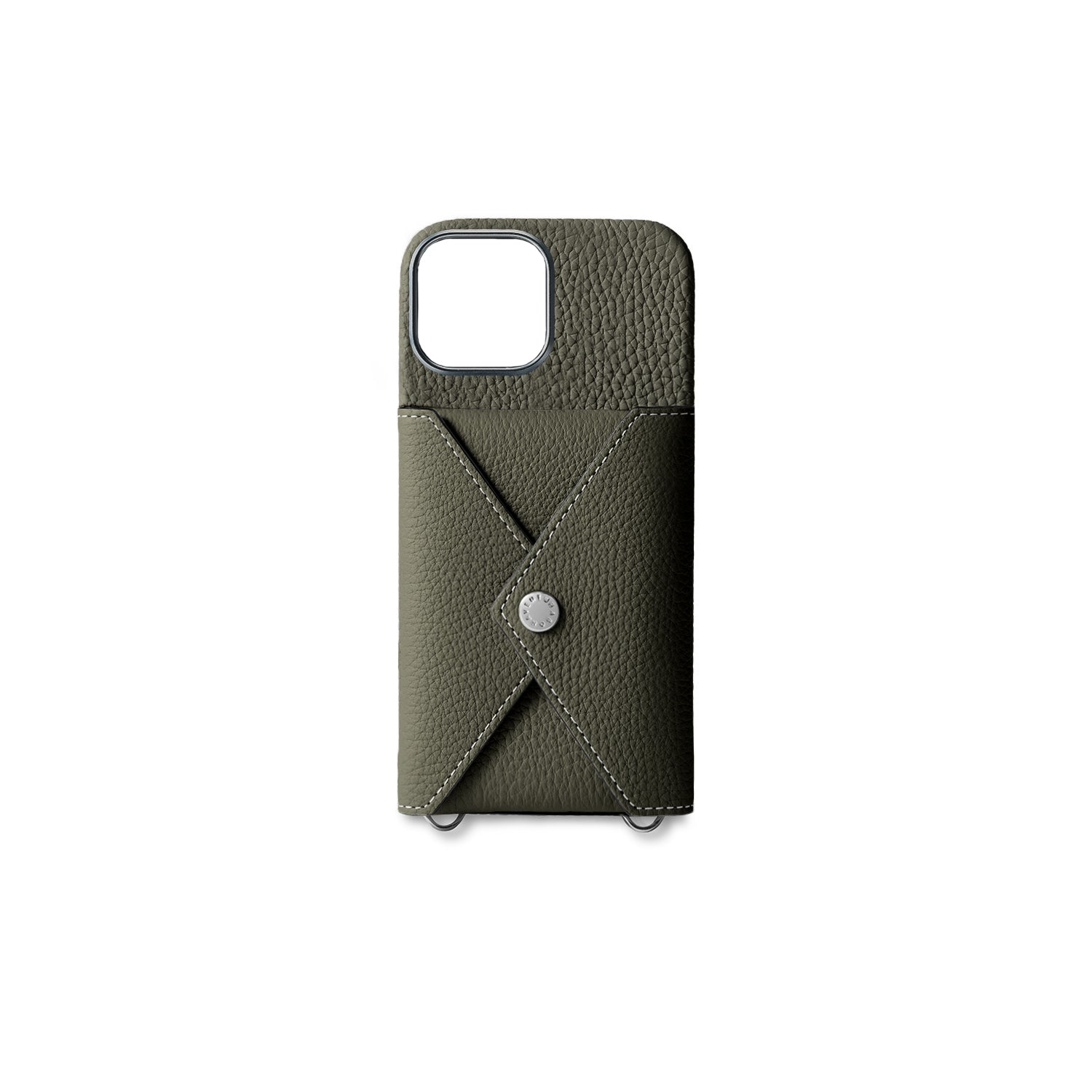 iPhone 16 Back Cover Case with Snap Button Closure Shrink Leather (Olive)