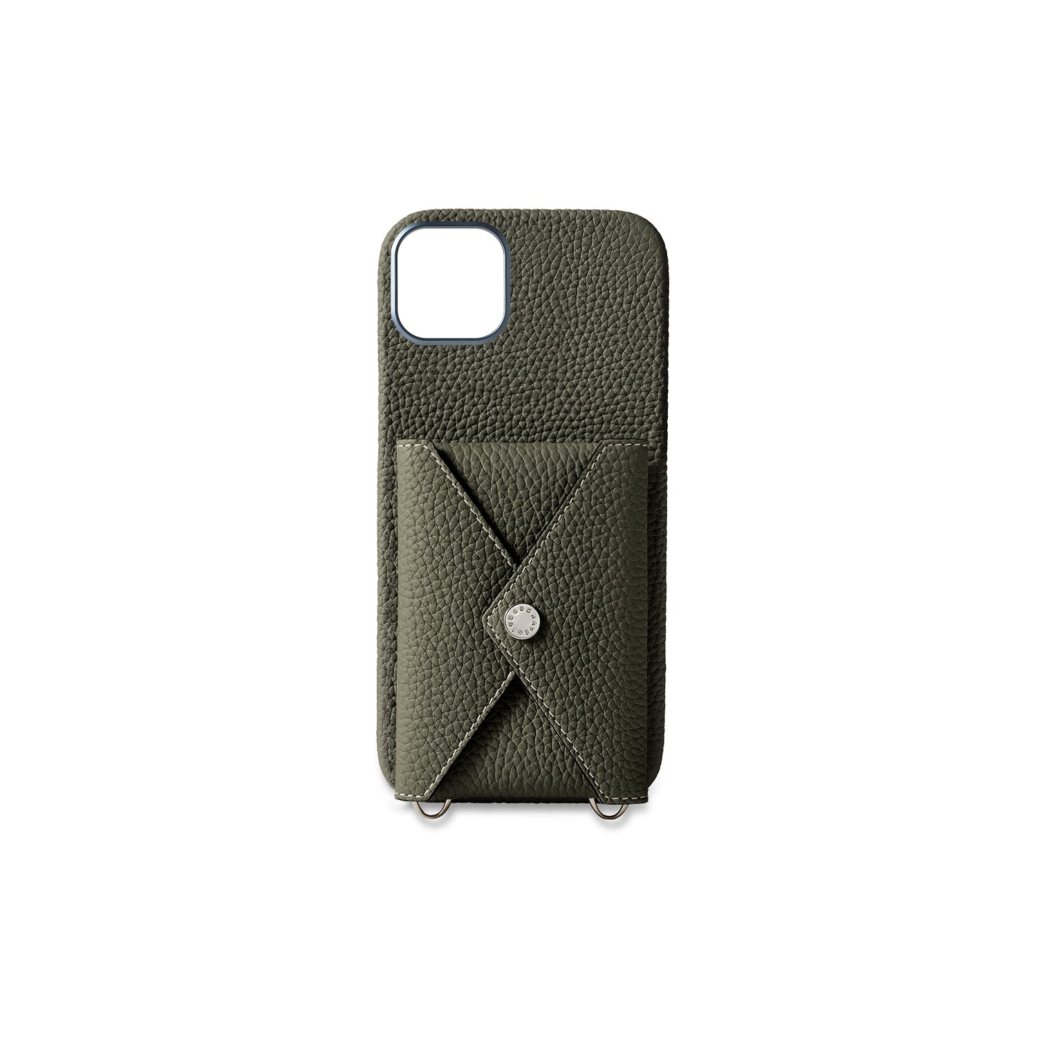 iPhone 16 Plus Back Cover Case with Snap Button Closure Shrink Leather (Olive)