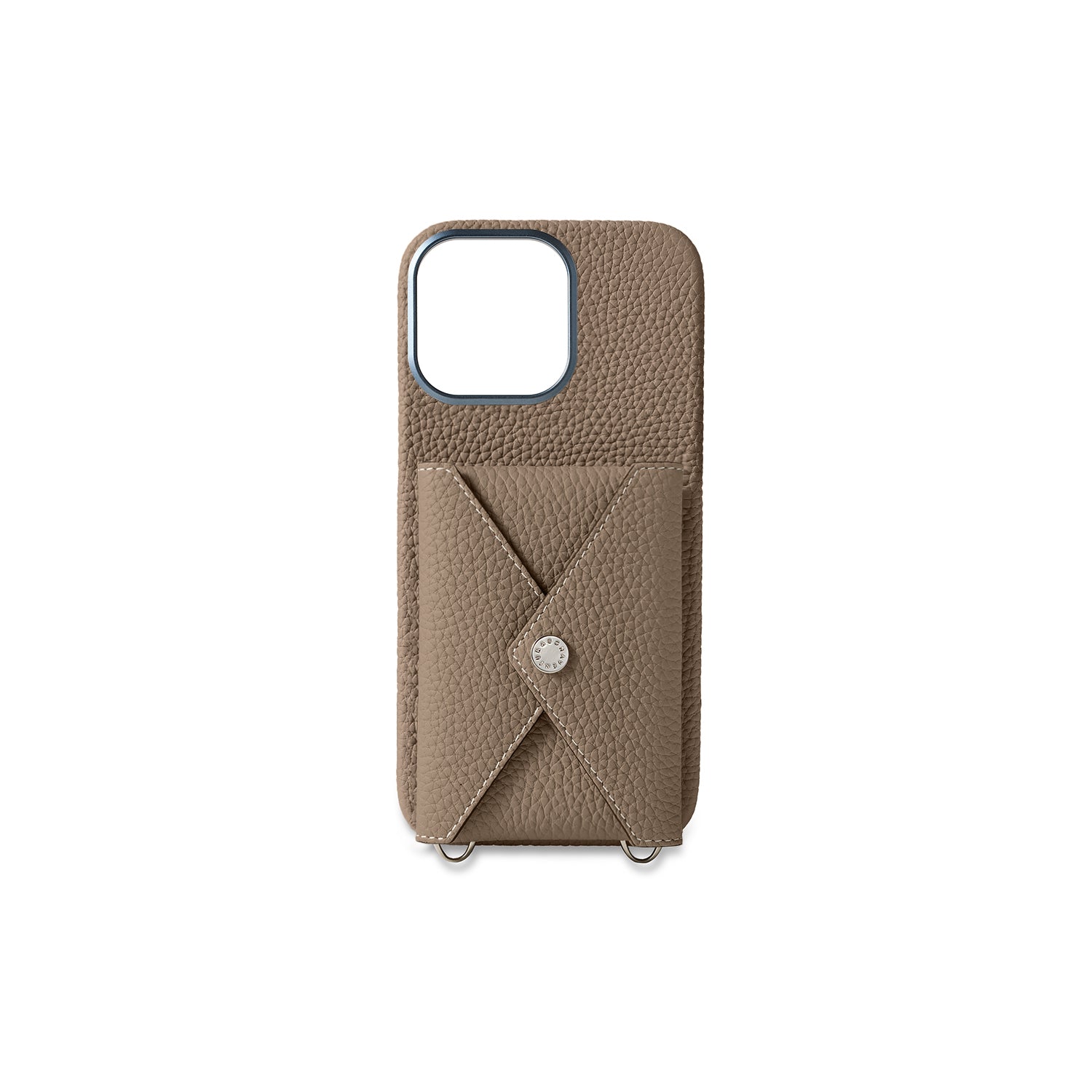 iPhone 16 Pro Max Back Cover Case with Snap Button Closure Shrink Leather (Etoupe)