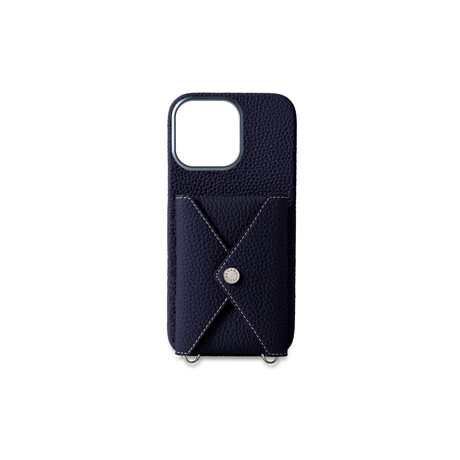 iPhone 16 Pro Max Back Cover Case with Snap Button Closure Shrink Leather (Navy)