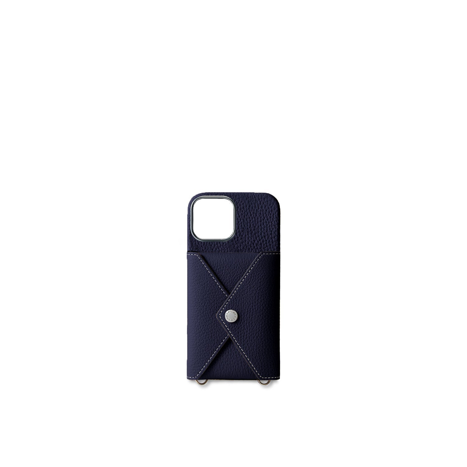 iPhone 17 Back Cover Case with Snap Button Closure Shrink Leather (Navy)