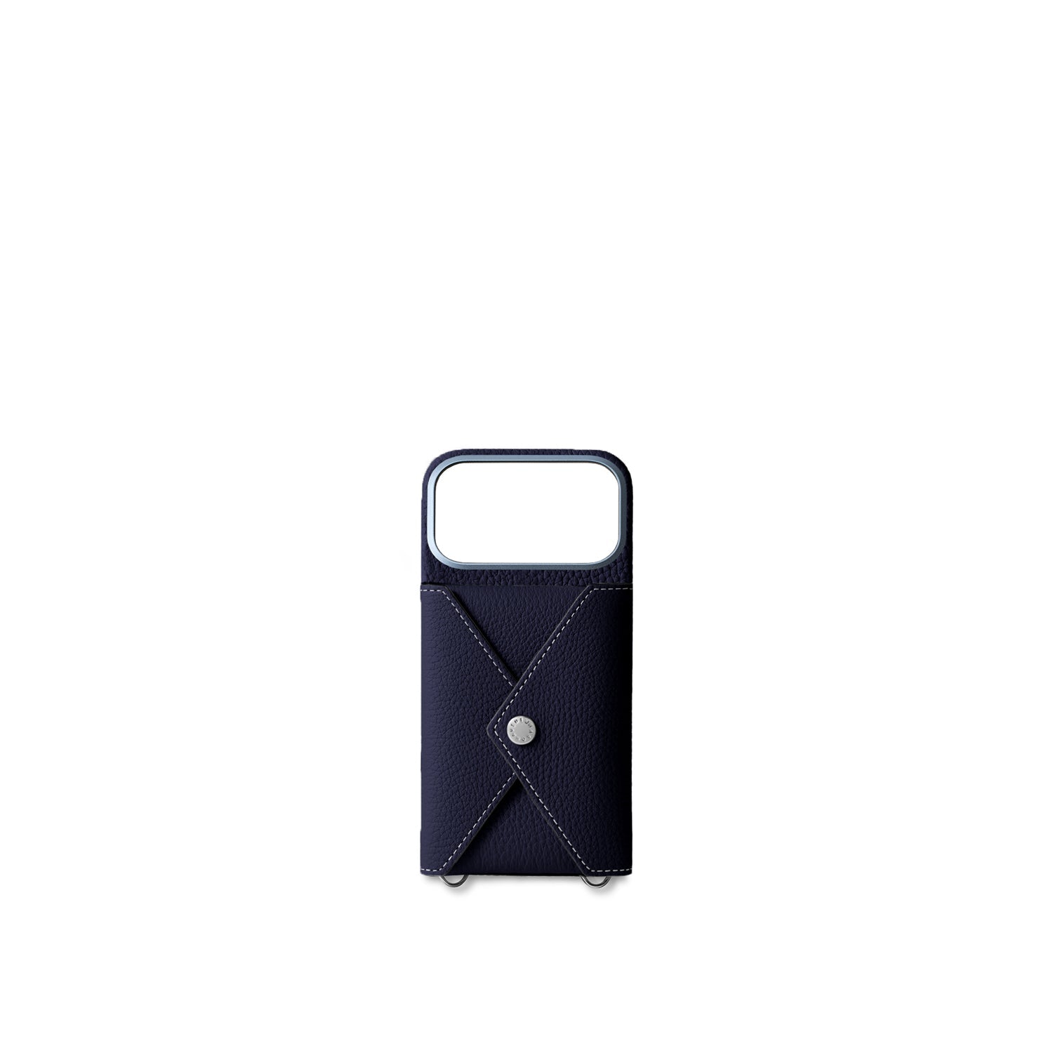 iPhone 17 Pro Back Cover Case with Snap Button Closure Shrink Leather (Navy)