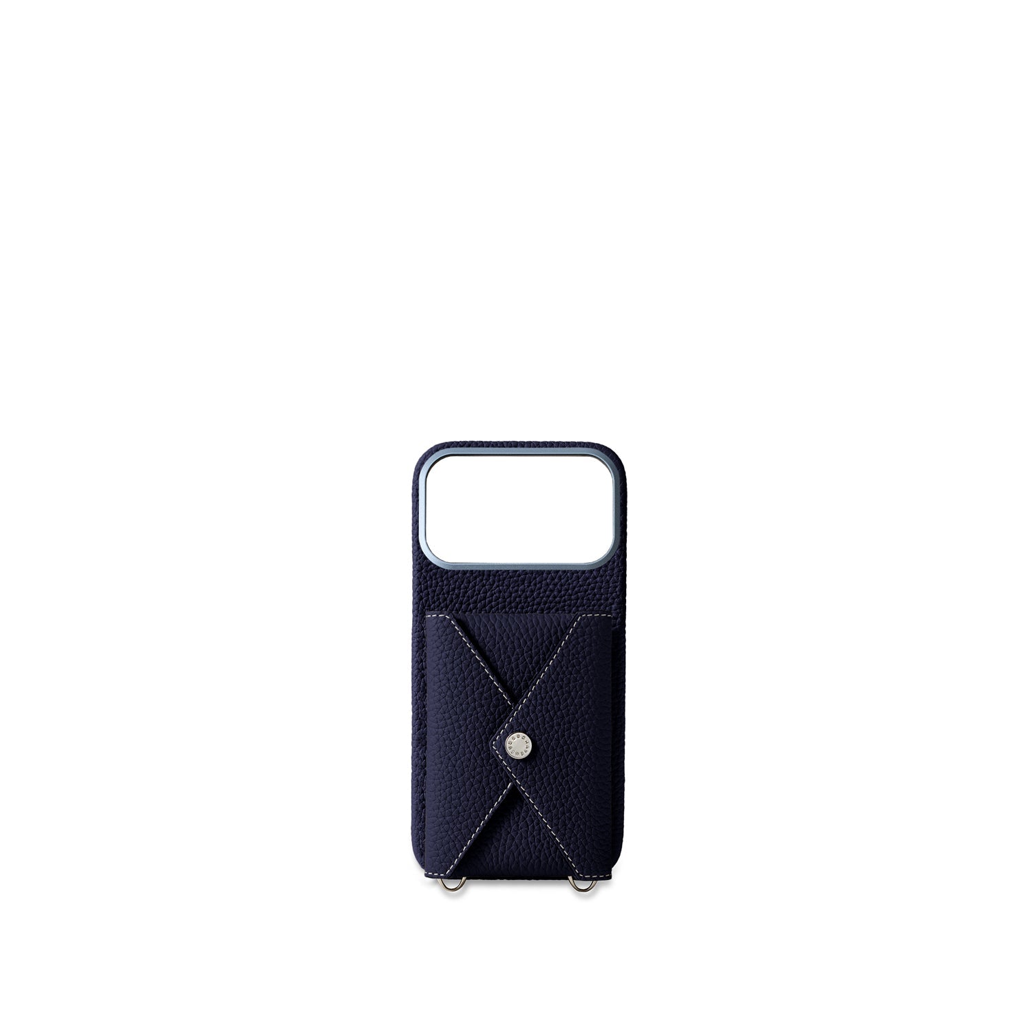 iPhone 17 Pro Max Back Cover Case with Snap Button Closure Shrink Leather (Navy)