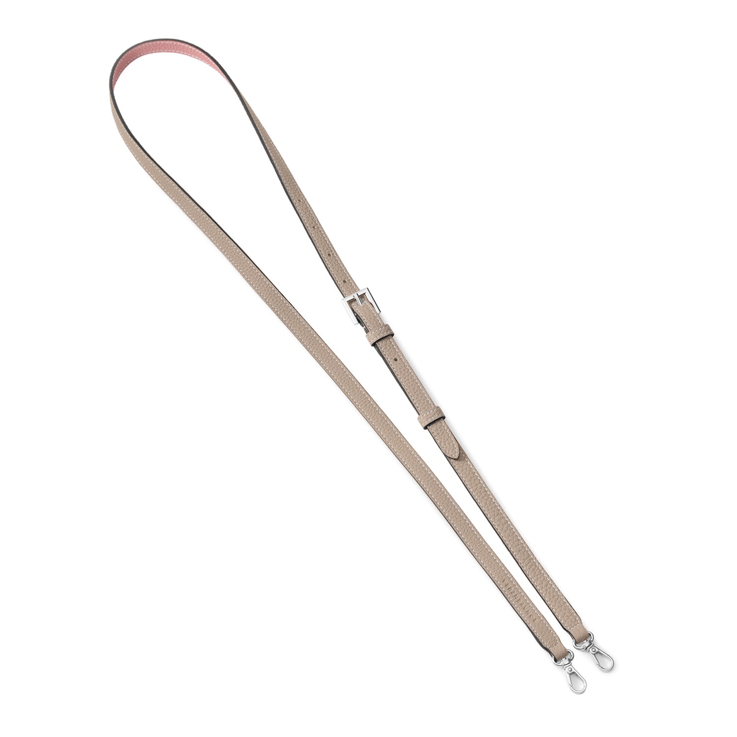 Shoulder Strap Shrink Leather (Greige × Coral Pink - Silver)