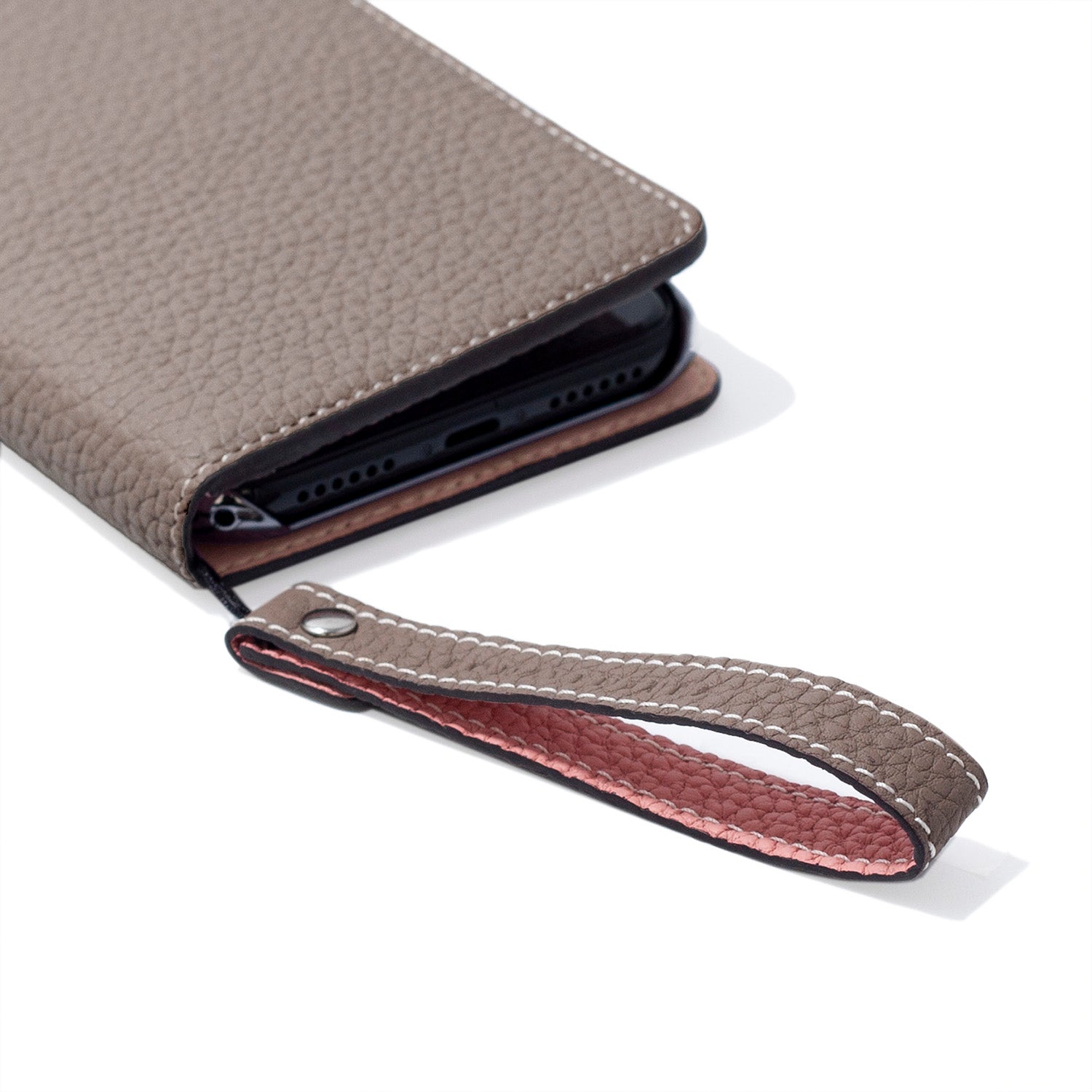 Wrist Strap Shrink Leather (Etoupe × Coral Pink - Short)