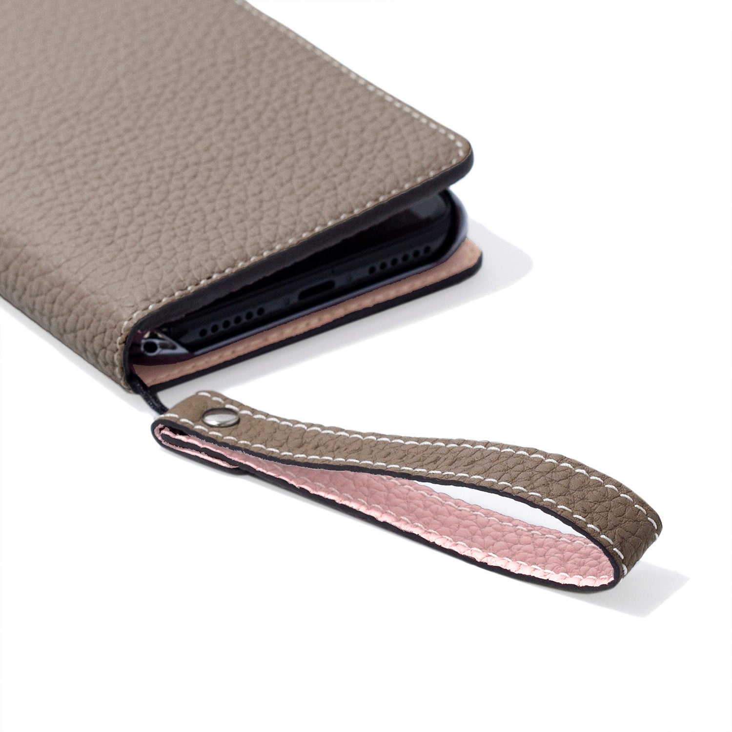 Wrist Strap Shrink Leather (Etoupe × Sakura Pink - Short)