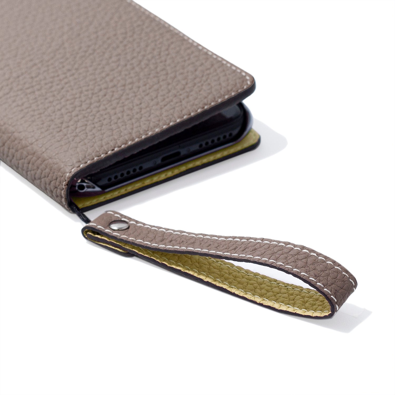 Wrist Strap Shrink Leather (Etoupe × Yellow - Short)