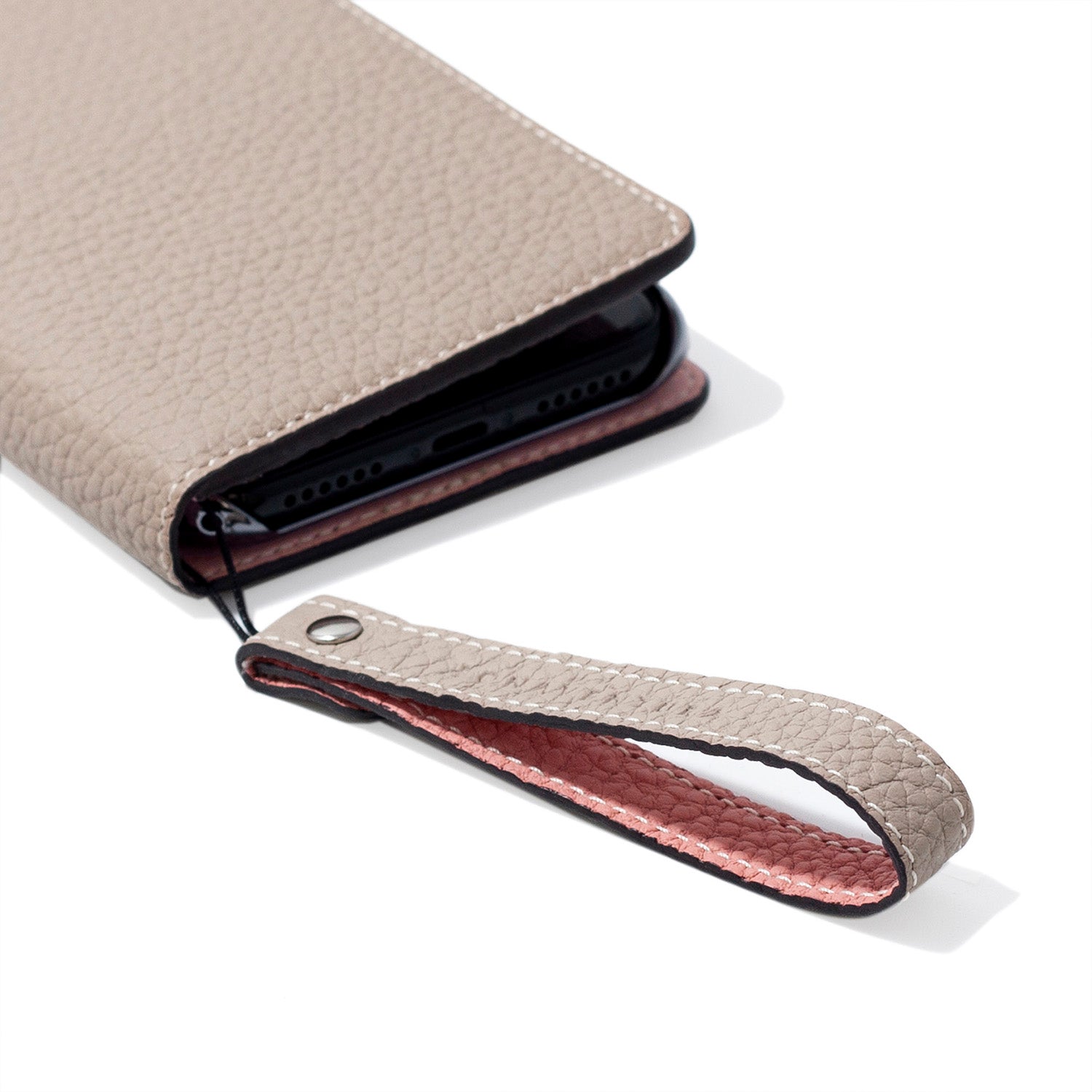 Wrist Strap Shrink Leather (Greige × Coral Pink - Short)