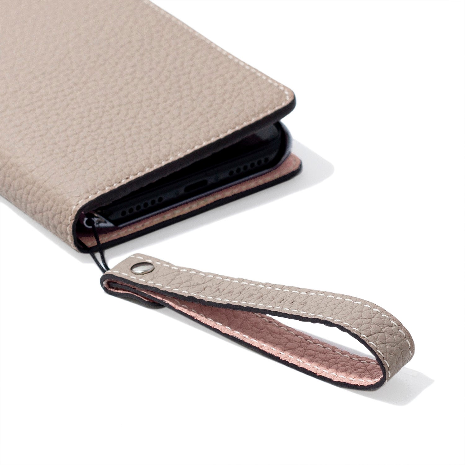 Wrist Strap Shrink Leather (Greige × Sakura Pink - Short)