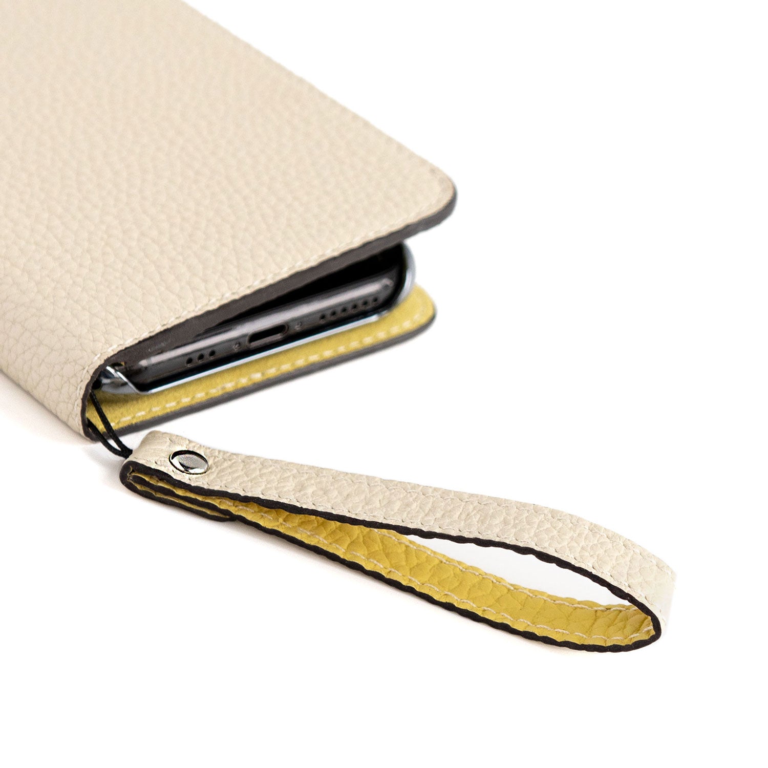 Wrist Strap Shrink Leather (Ivory × Yellow - Short)