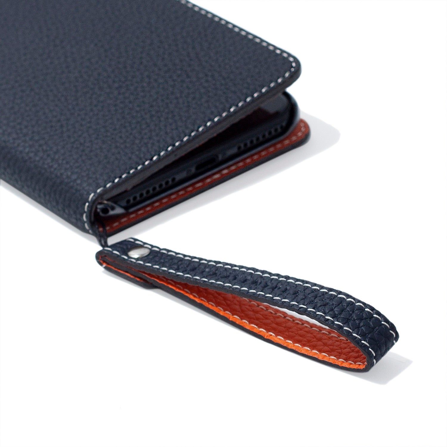Wrist Strap Shrink Leather (Navy × Orange - Short)