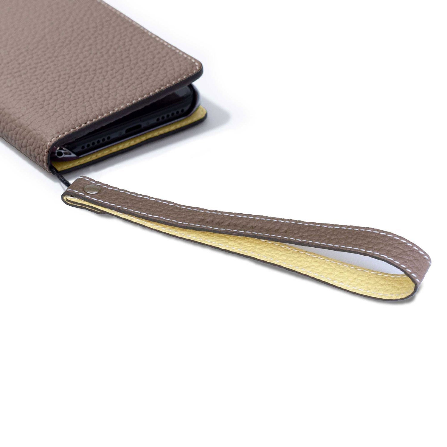 Wrist Strap Shrink Leather (Etoupe × Yellow - Long)