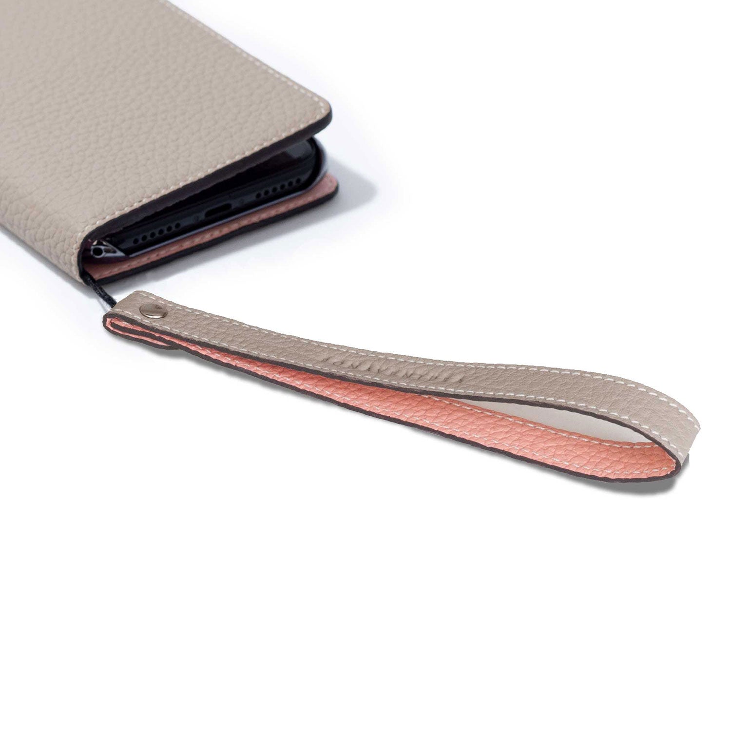 Wrist Strap Shrink Leather (Greige × Coral Pink - Long)