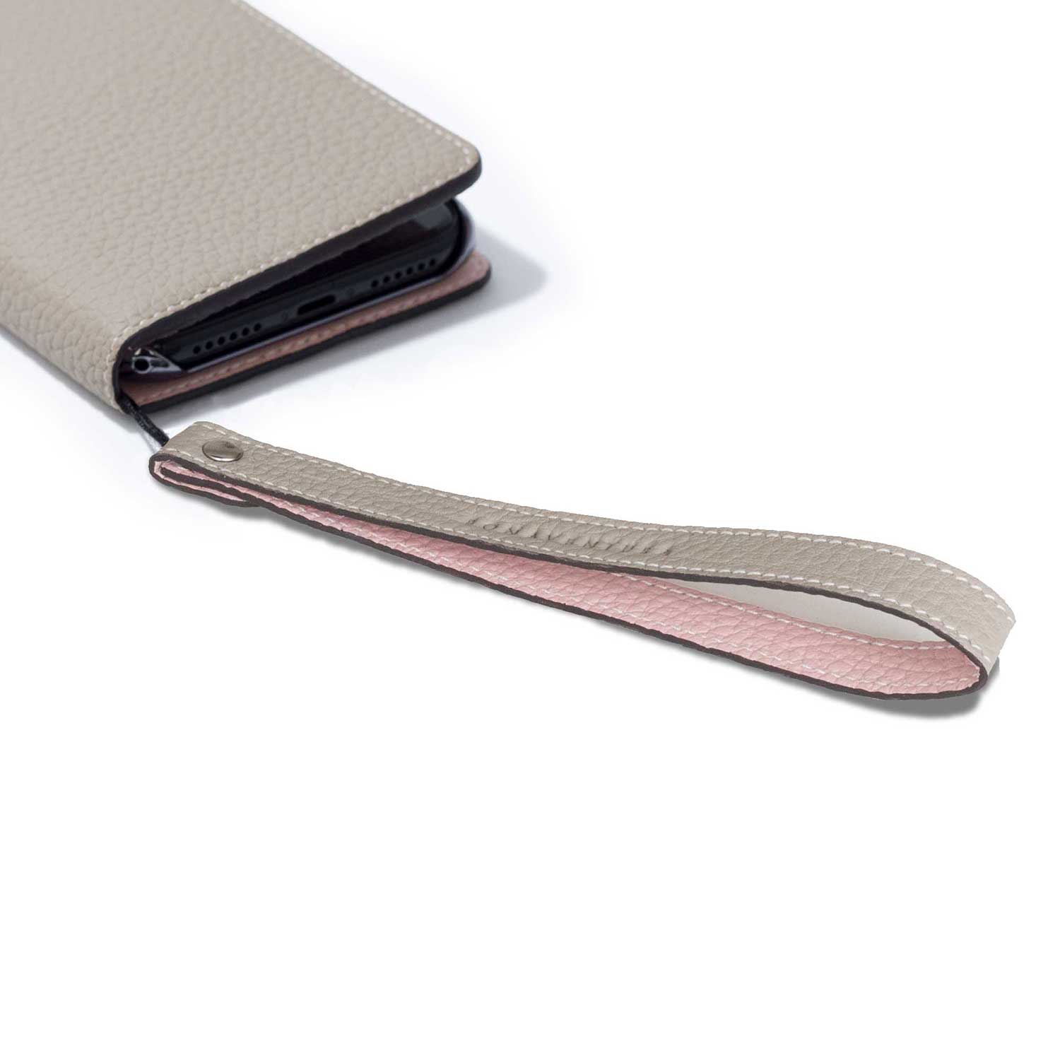 Wrist Strap Shrink Leather (Greige × Sakura Pink - Long)