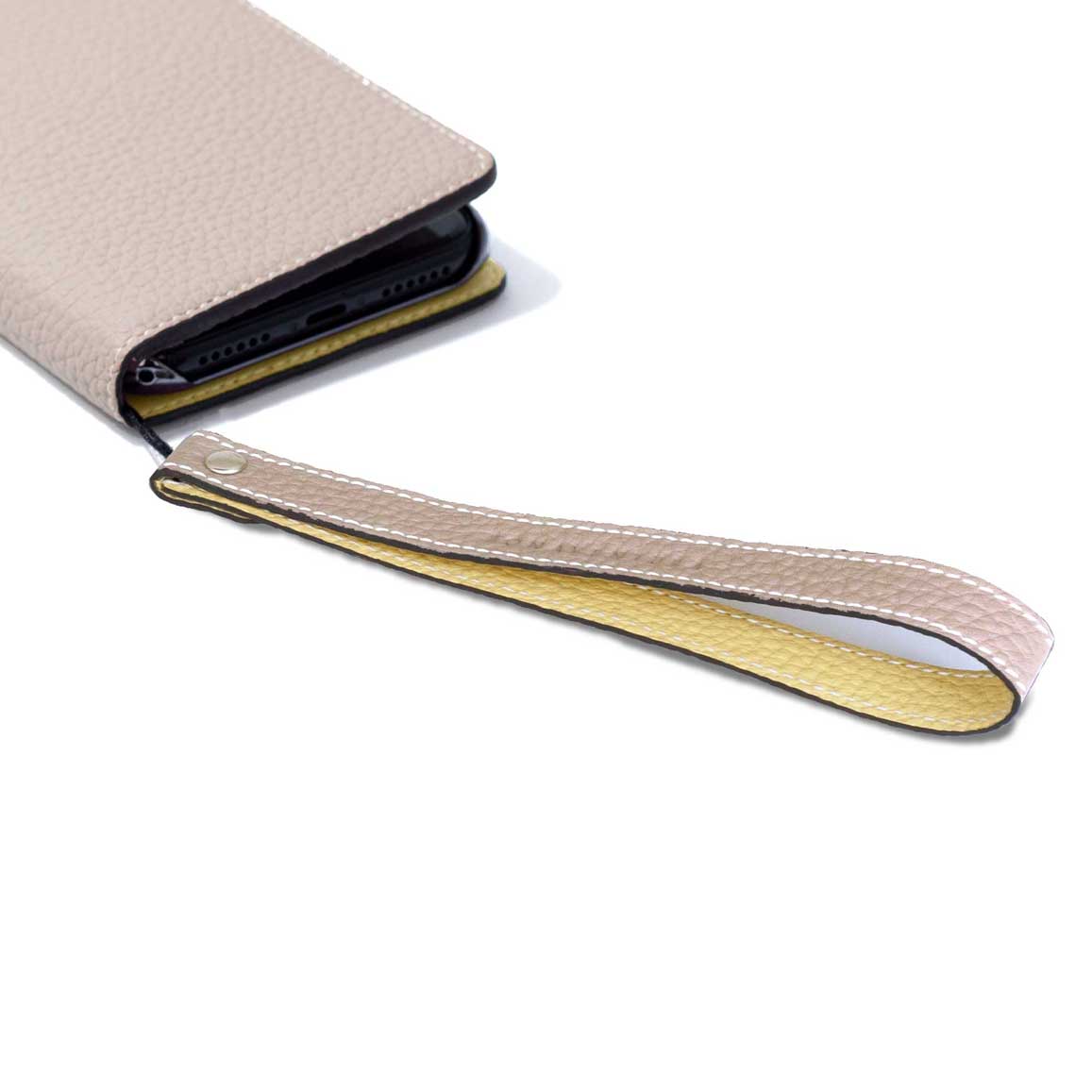 Wrist Strap Shrink Leather (Greige × Yellow - Long)