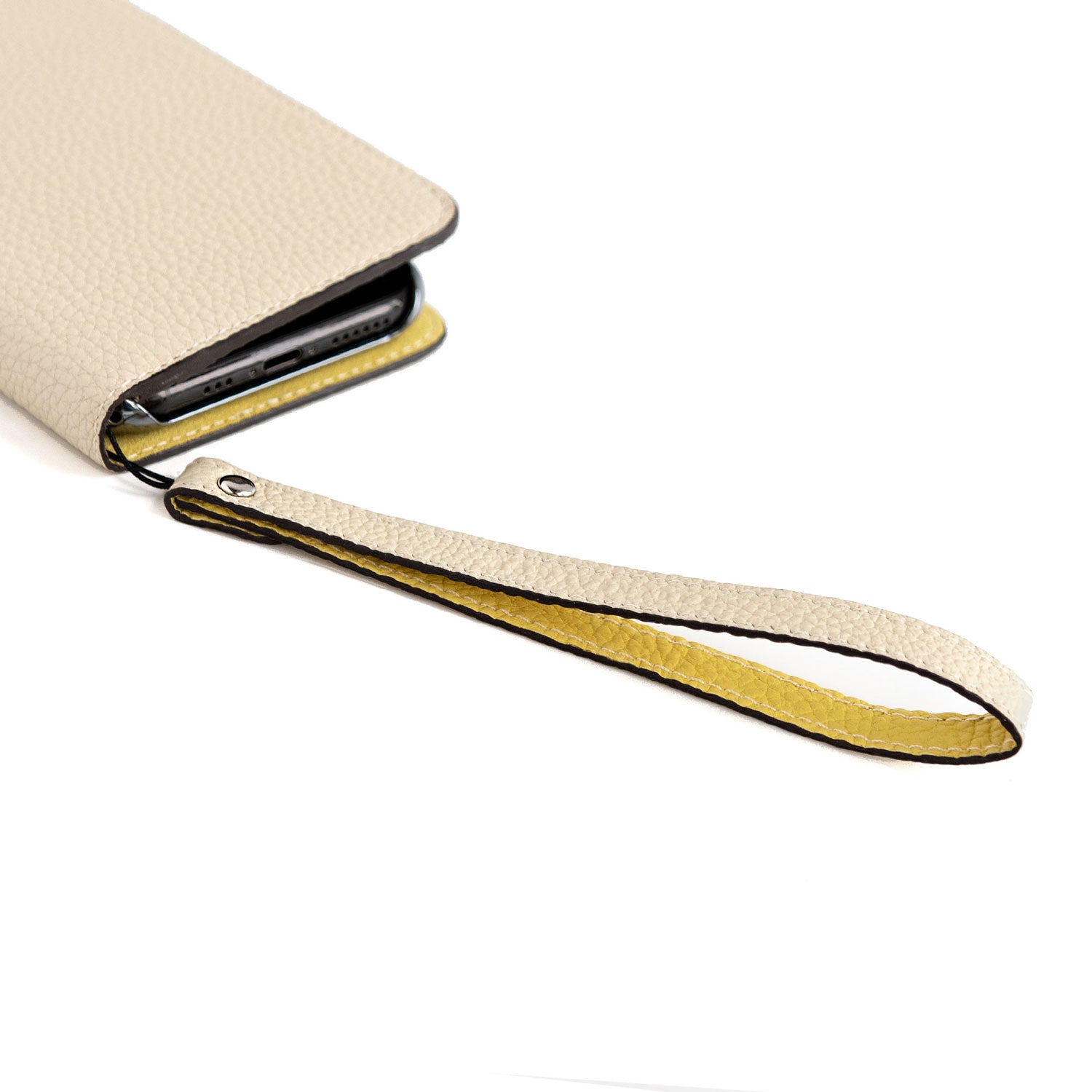Wrist Strap Shrink Leather (Ivory × Yellow - Long)
