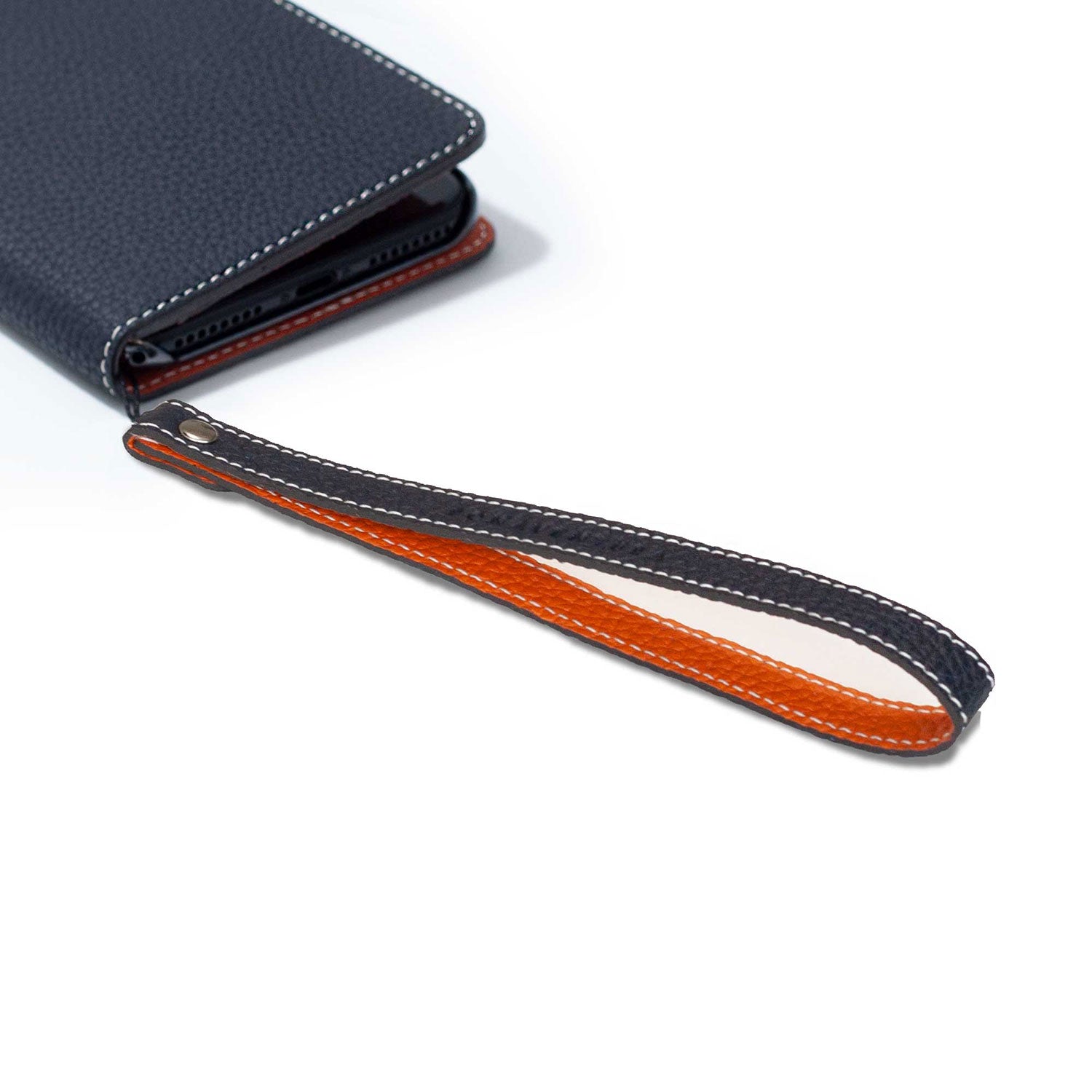 Wrist Strap Shrink Leather (Navy × Orange - Long)