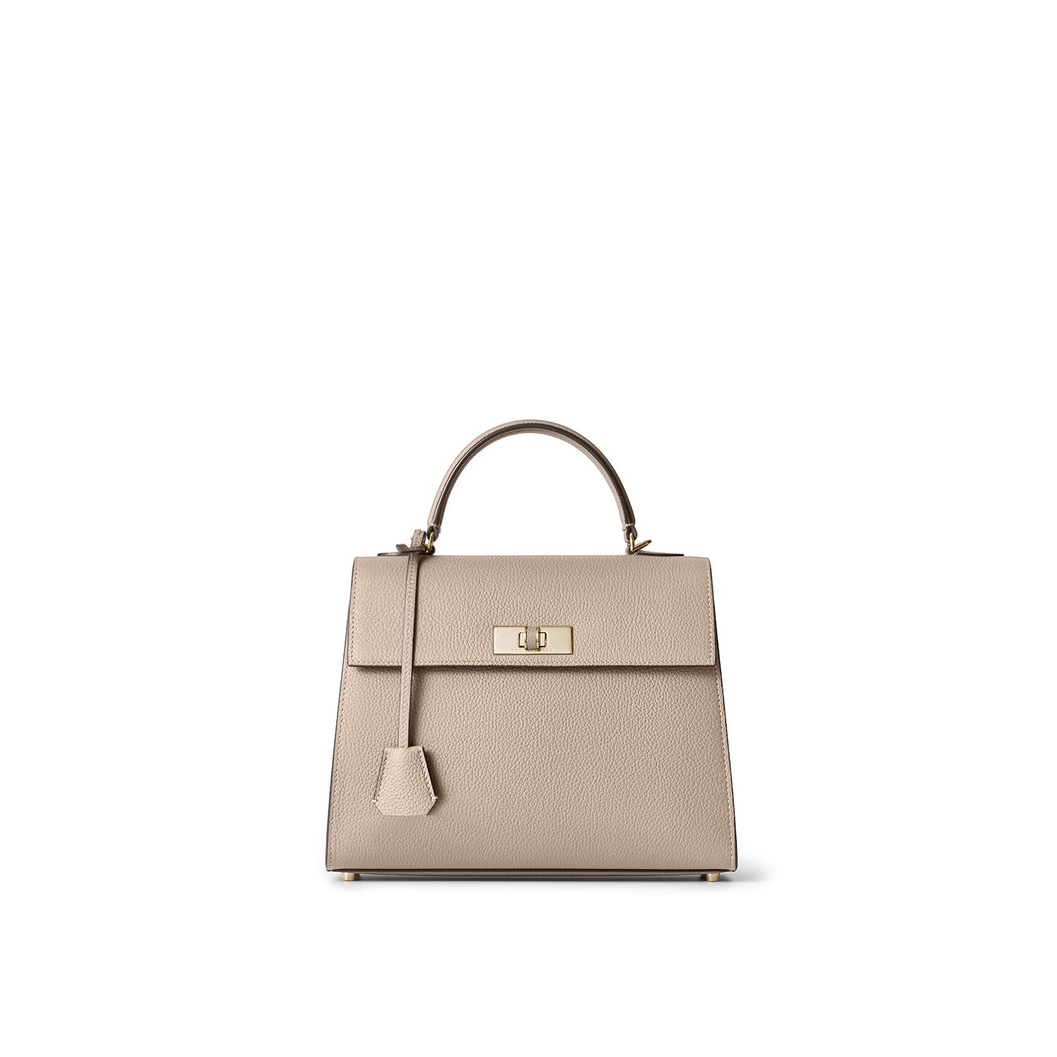 Vittoria Top Handle Bag Shrink Leather (Greige × Baby Pink - Small)