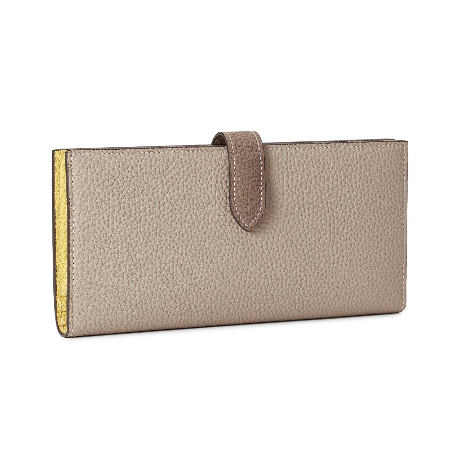 Belted Long Wallet Shrink Leather (Greige × Yellow)