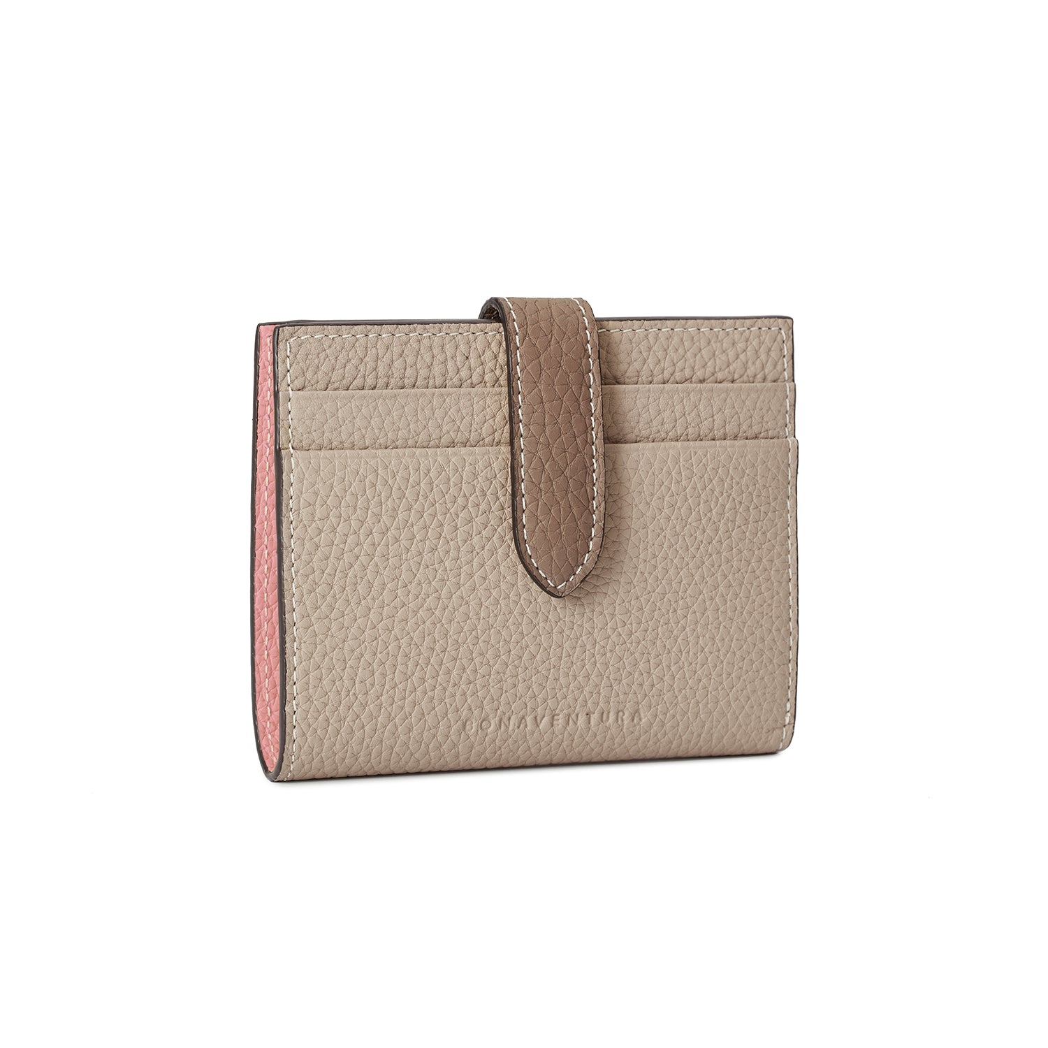 Belted Medium Wallet Shrink Leather (Greige × Coral Pink)
