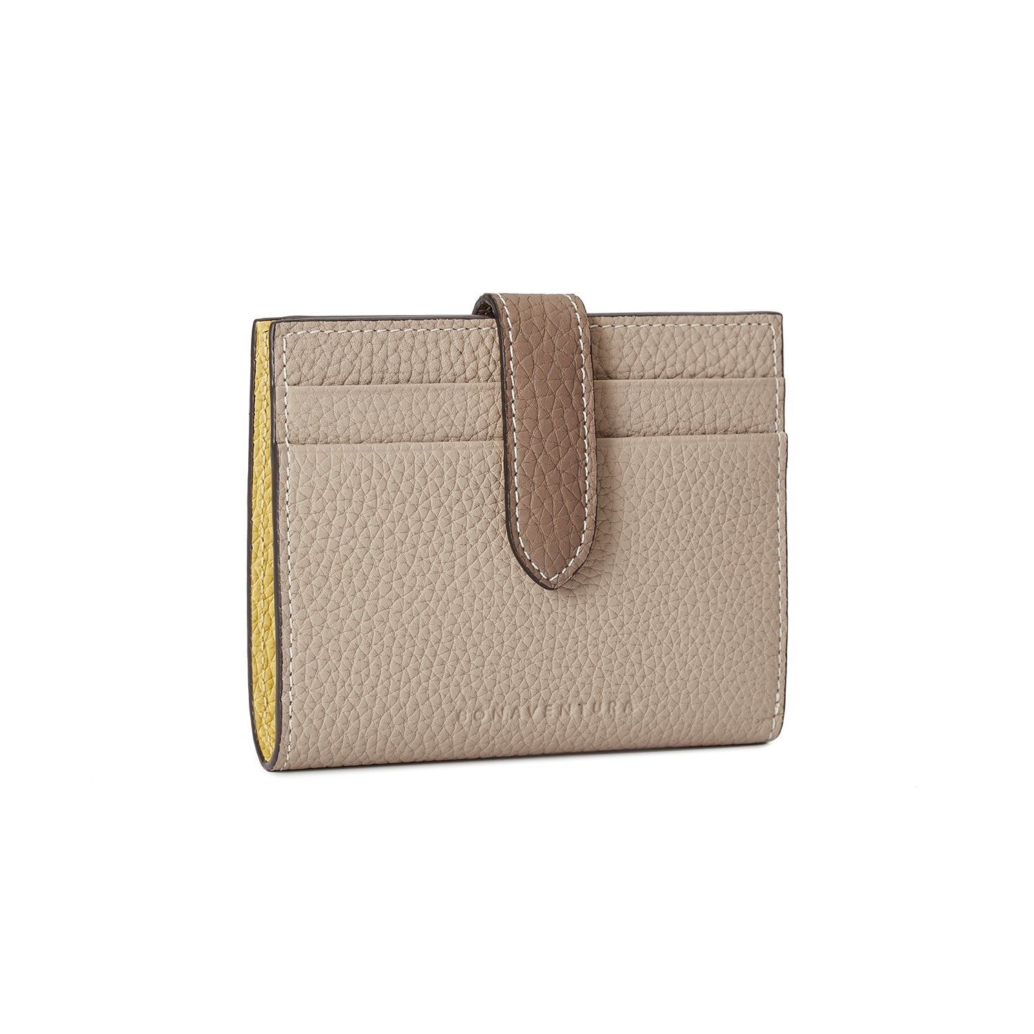 Belted Medium Wallet Bottalato Leather (Greige × Yellow)