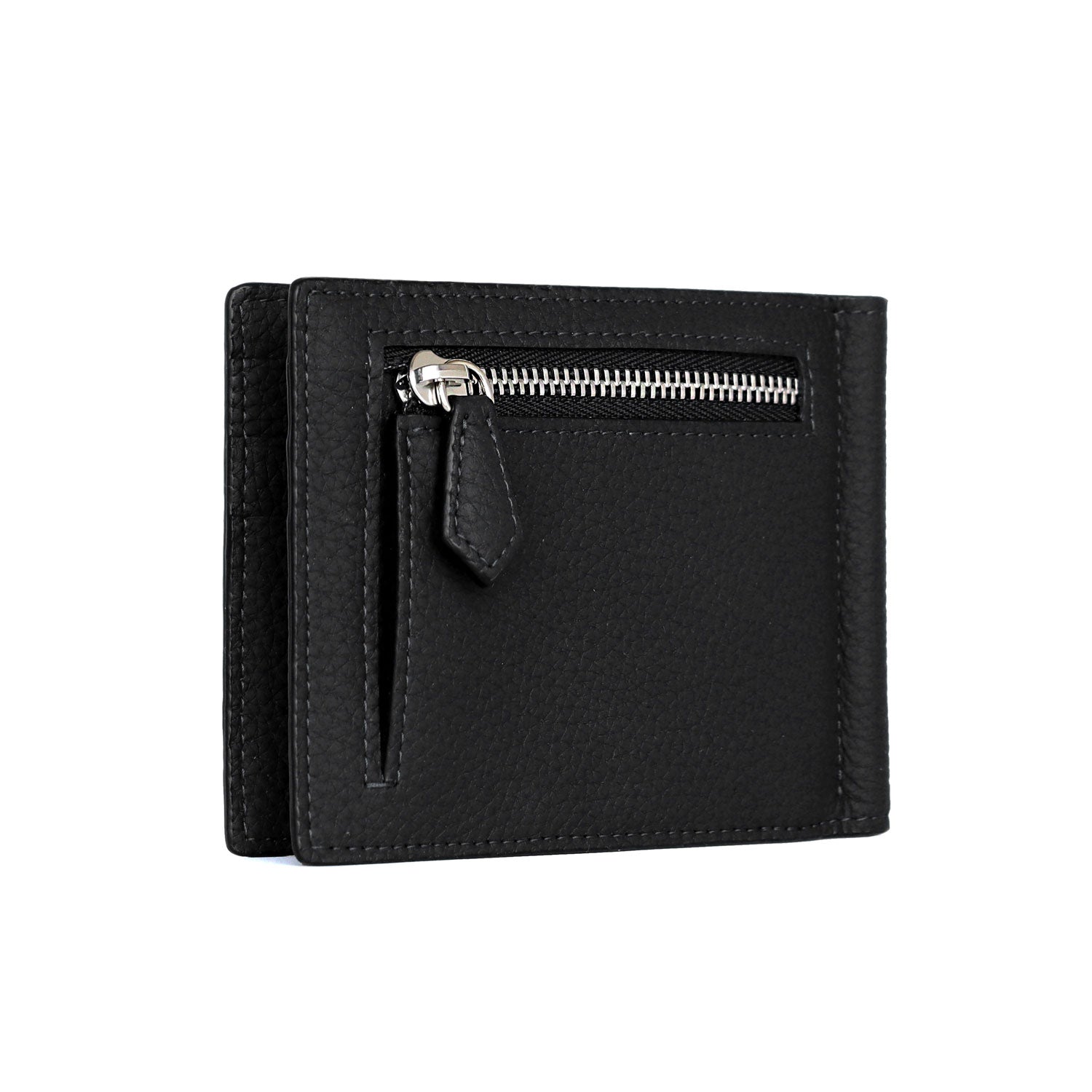 Bi-fold Bill Clip with Coin Pocket Shrink Leather (Black)