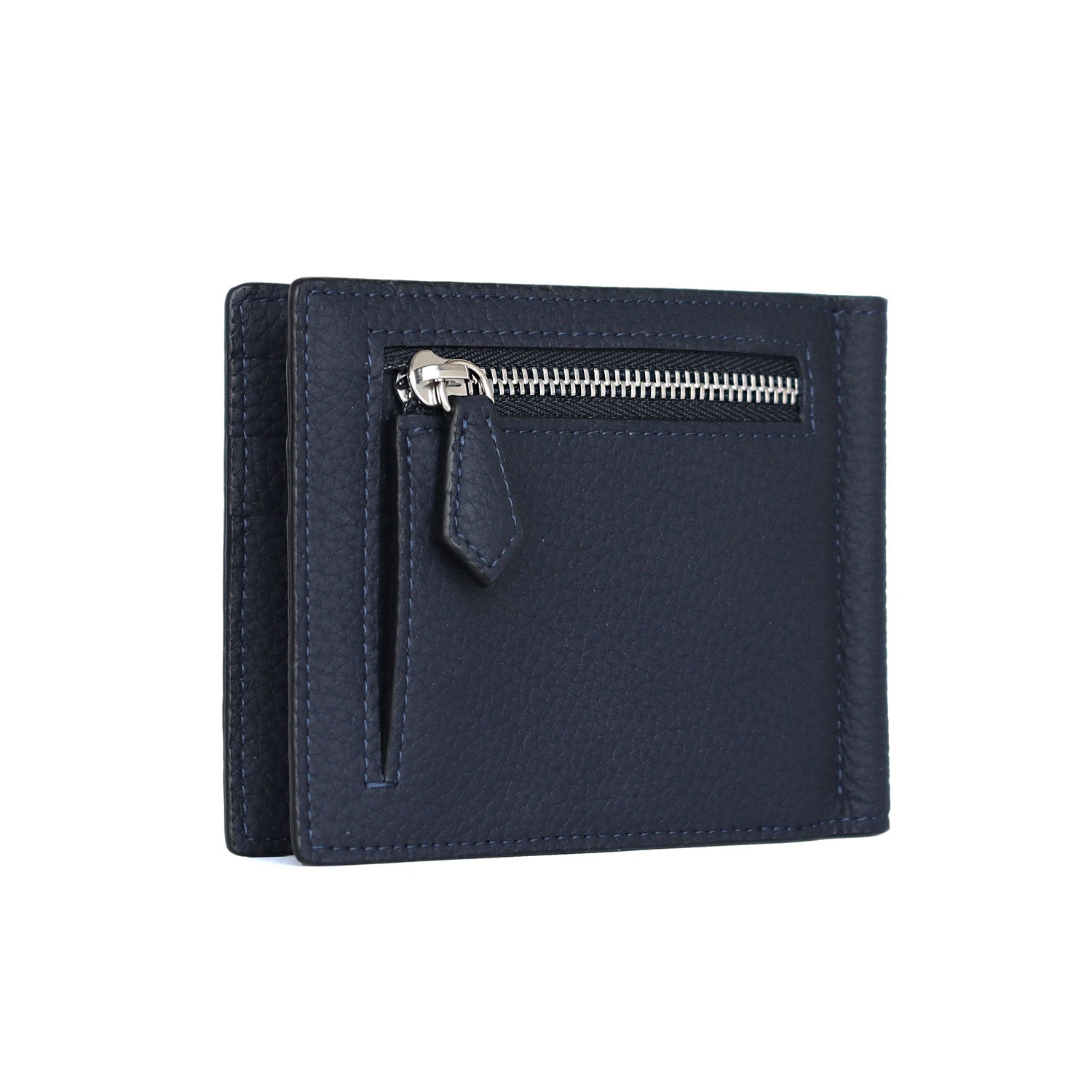 Bi-fold Bill Clip with Coin Pocket Shrink Leather (Navy)
