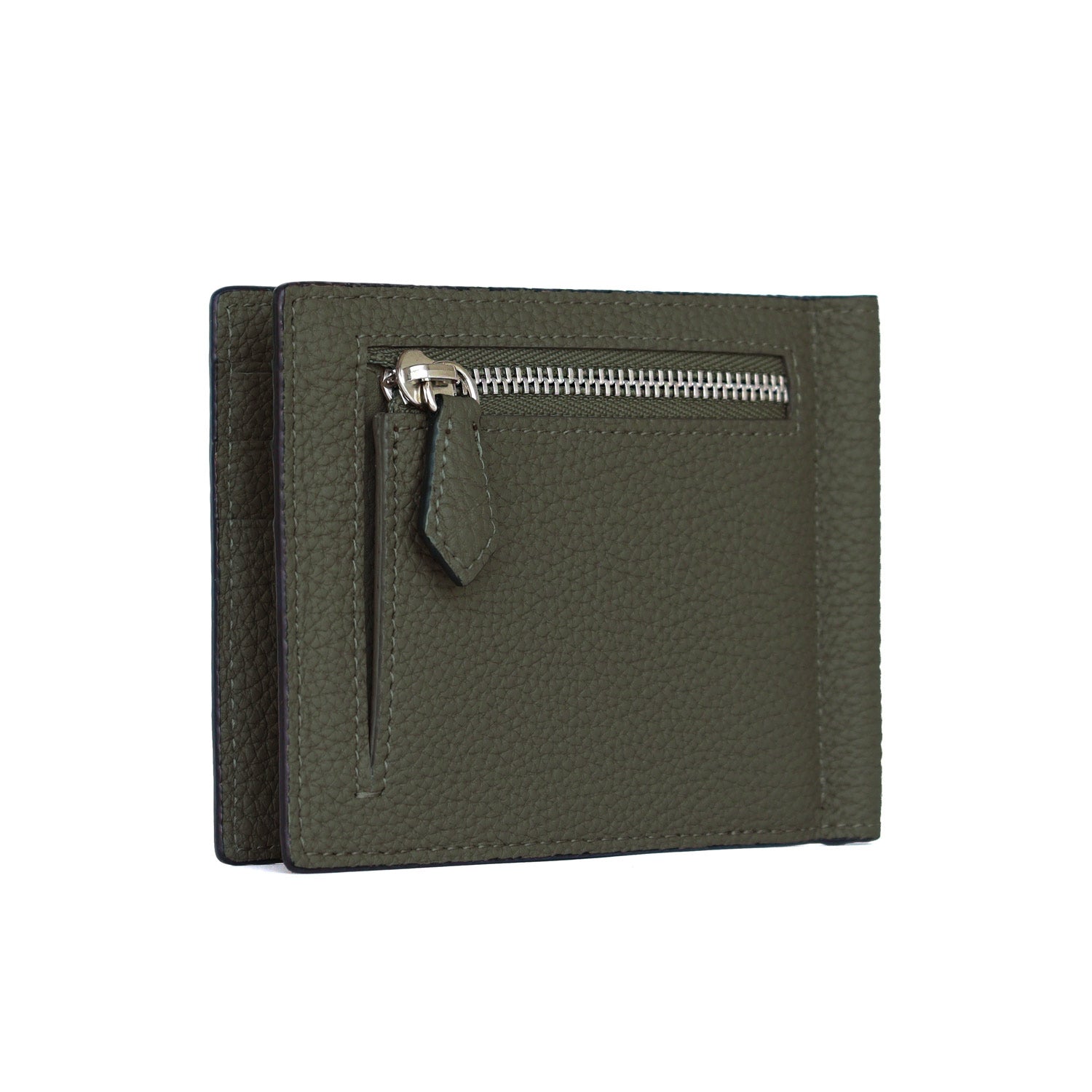 Bi-fold Bill Clip with Coin Pocket Shrink Leather (Olive)