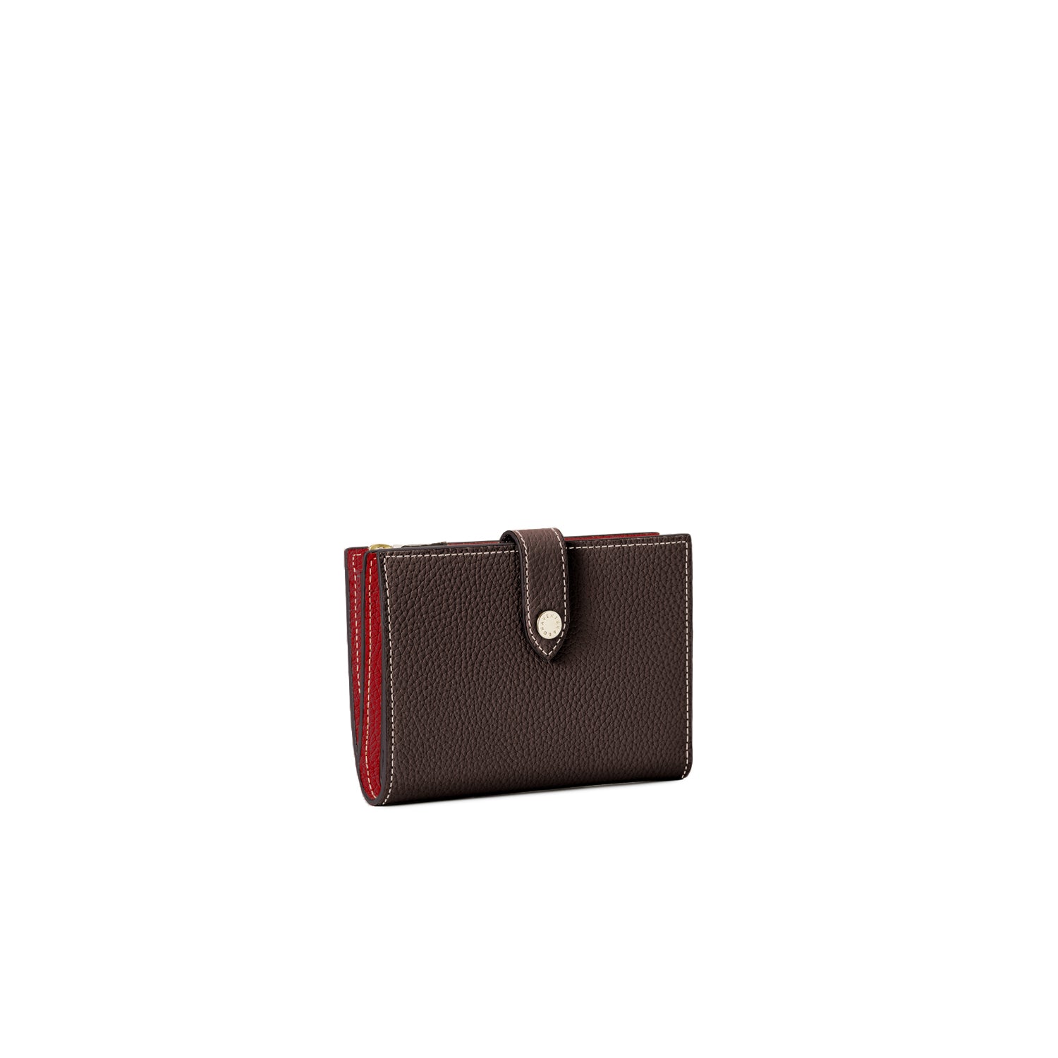 Belted Multi Medium Wallet Shrink Leather (Chocolate Brown × Red)